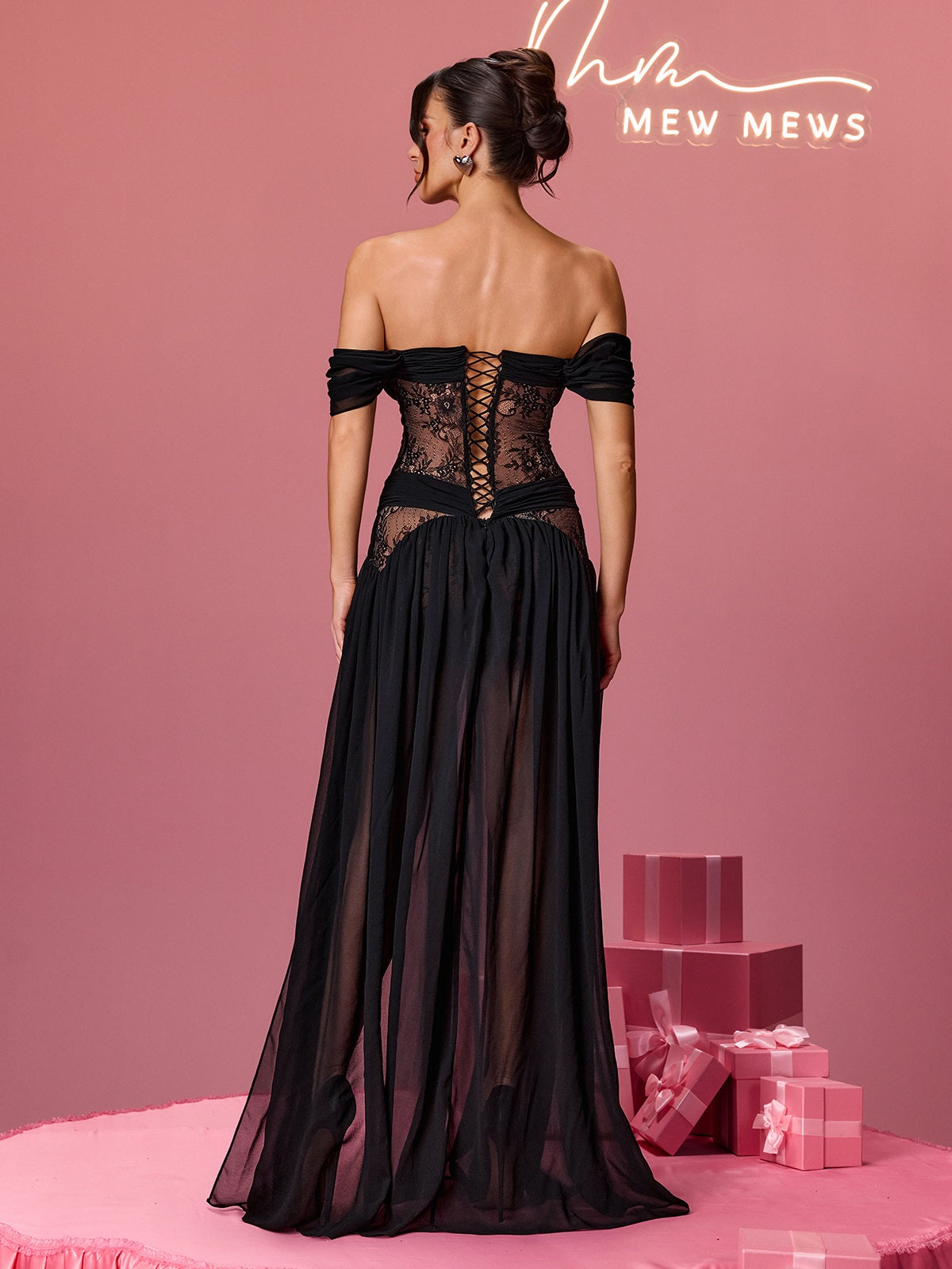 Alfhild Off Shoulder Lace Split Maxi Dress - Image 6
