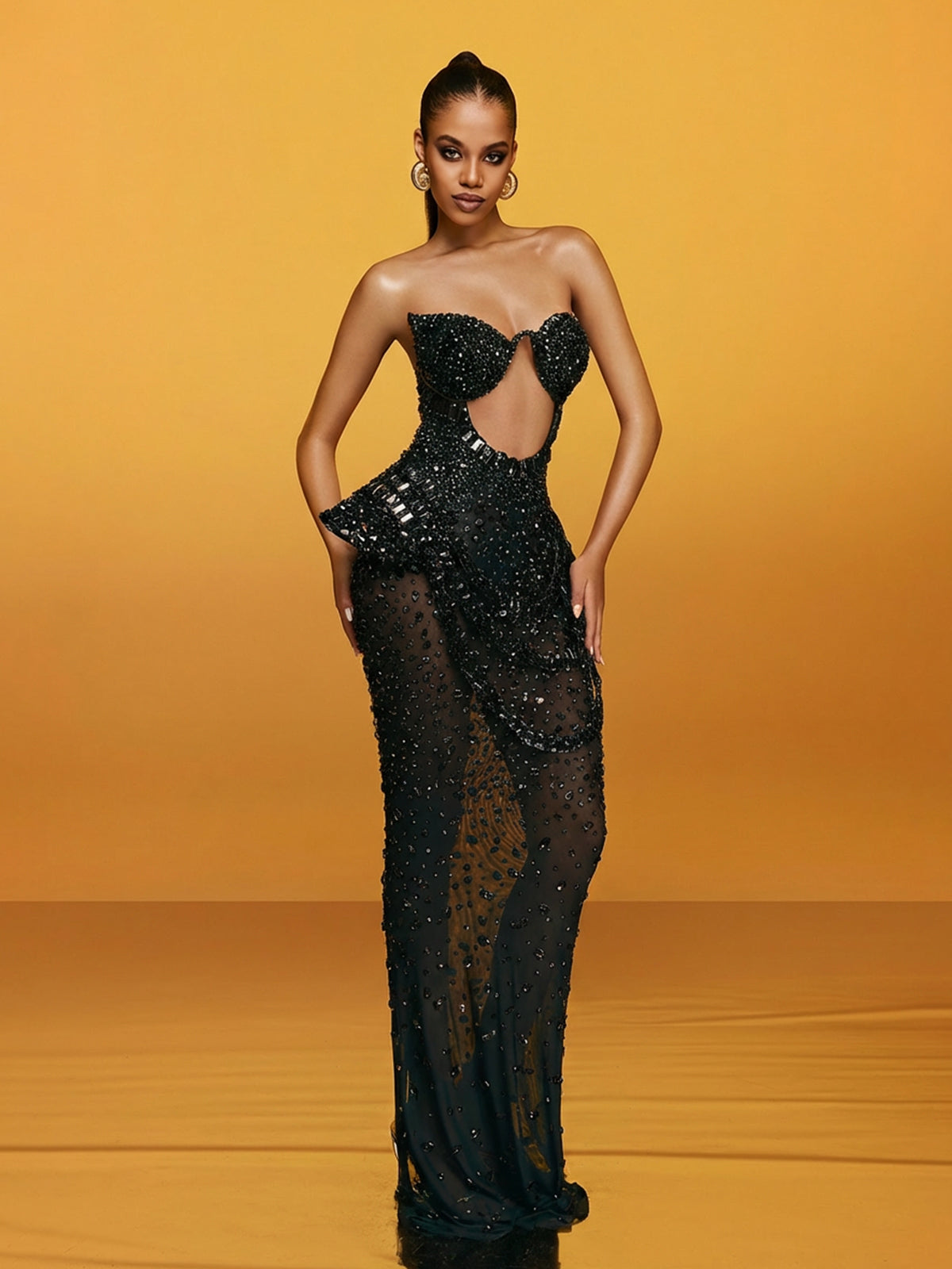 Arygon Strapless Cutout Crystal Maxi Dress In Black - Image 4