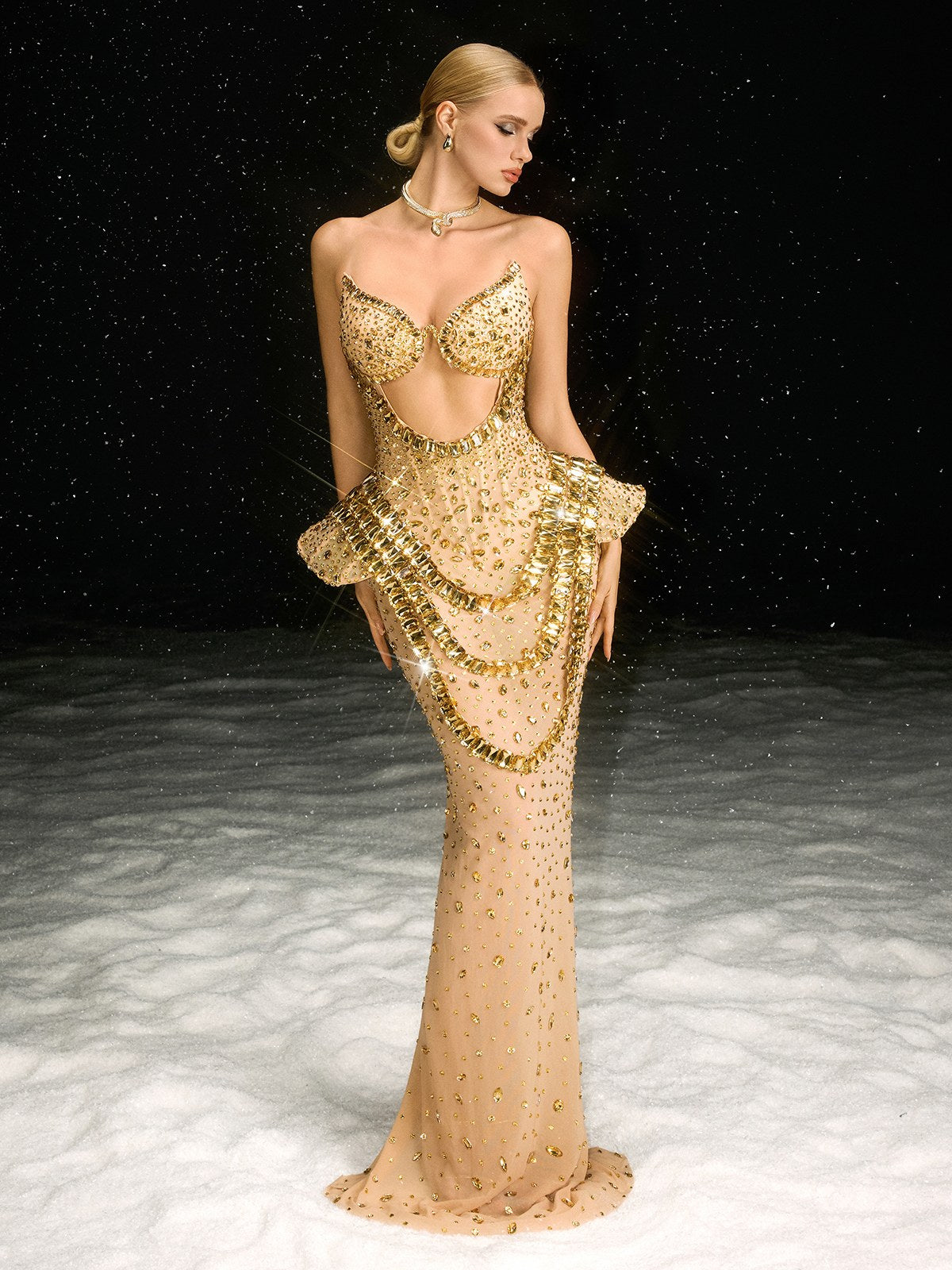 Arygon Strapless Cutout Crystal Maxi Dress In Gold - Image 5