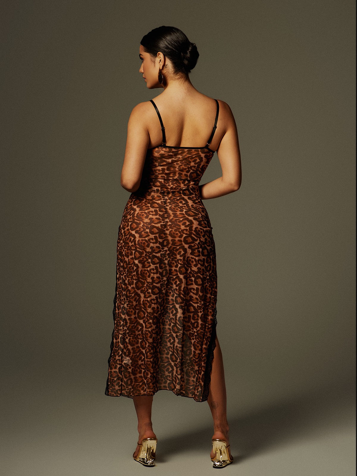 Astragal Spaghetti Leopard Split Midi Dress - Image 6