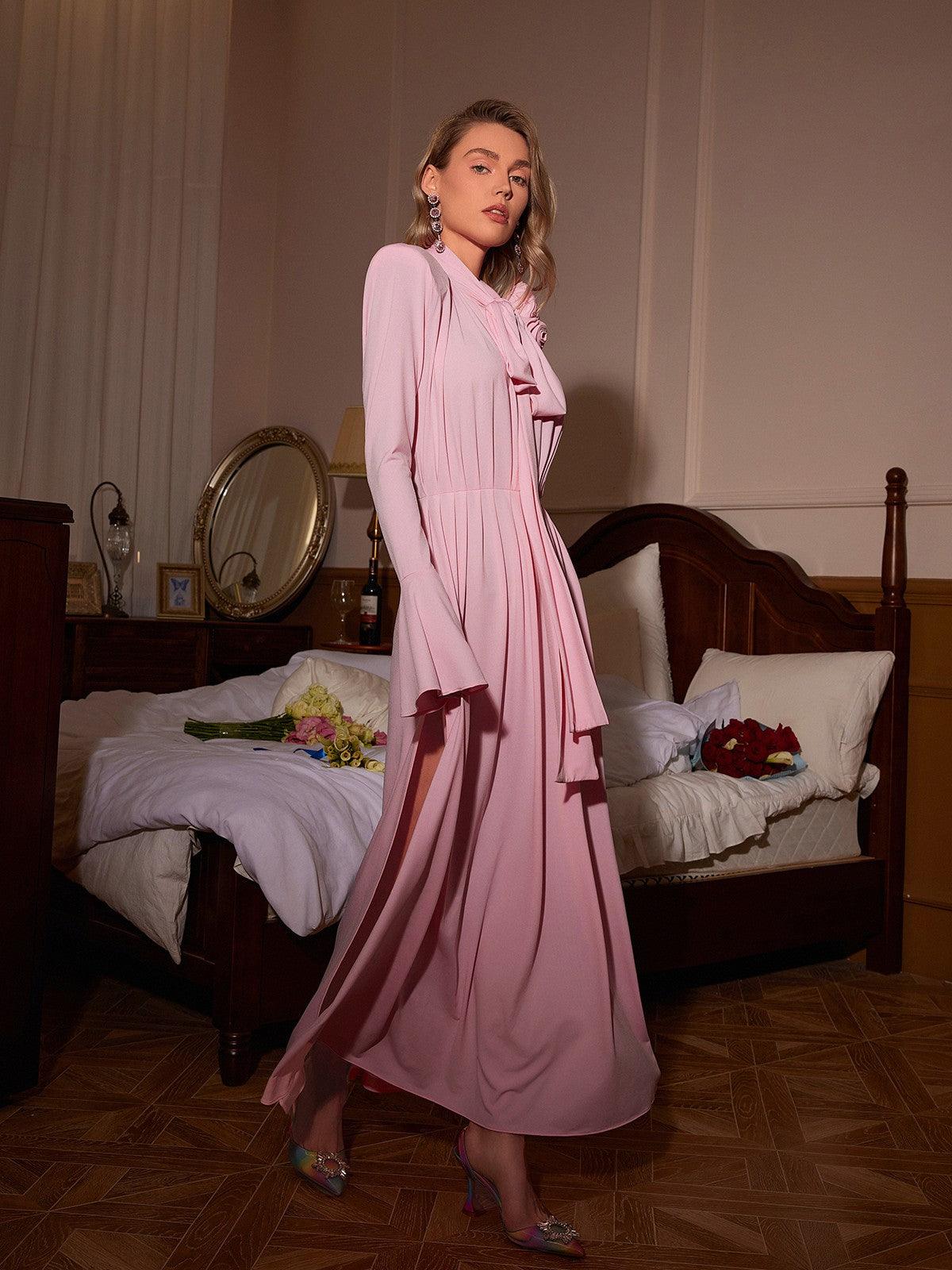 Benton Long Sleeve Flower Maxi Dress In Pink - Image 2