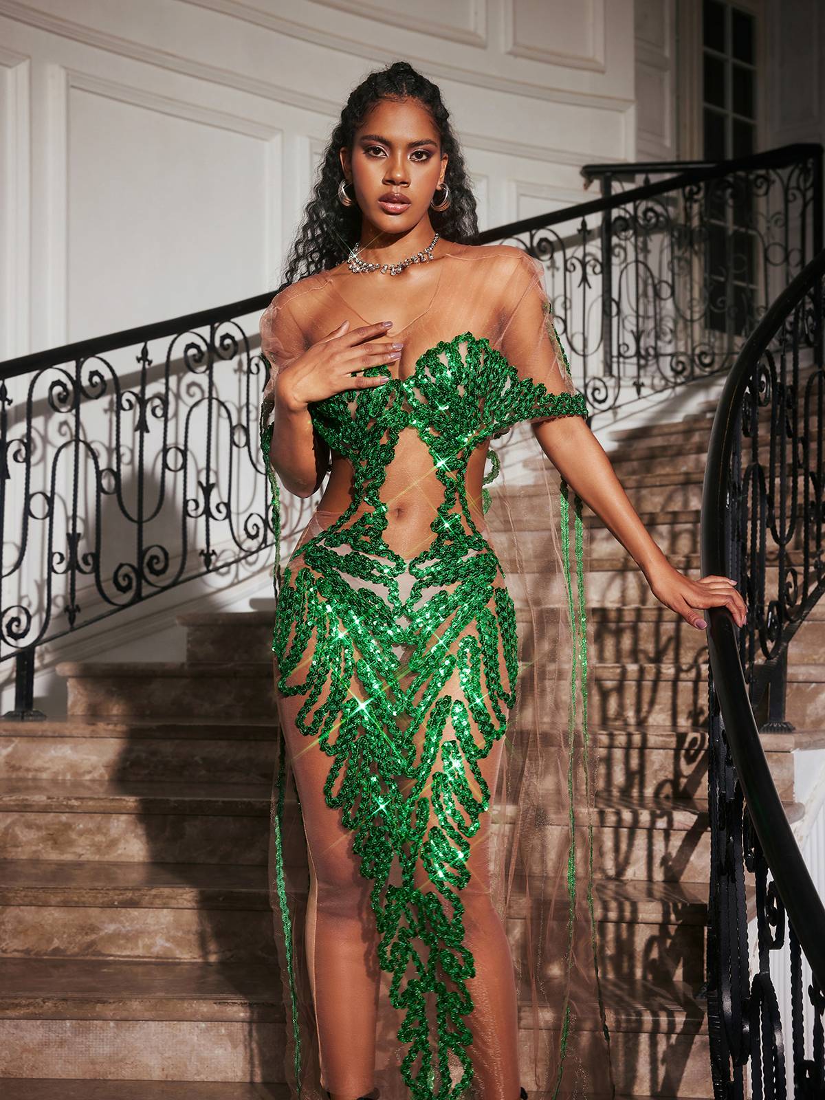 Blondene Cutout Sequin Embellished Maxi Dress - Image 2