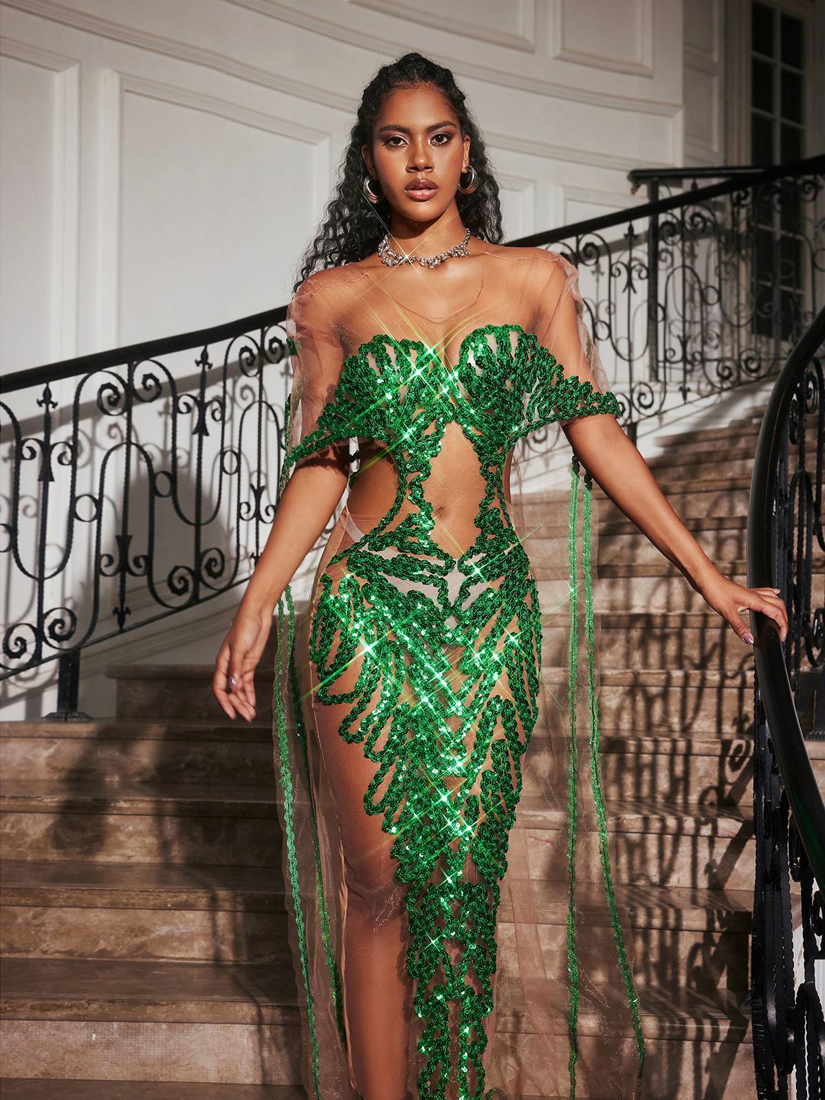 Blondene Cutout Sequin Embellished Maxi Dress - Image 3