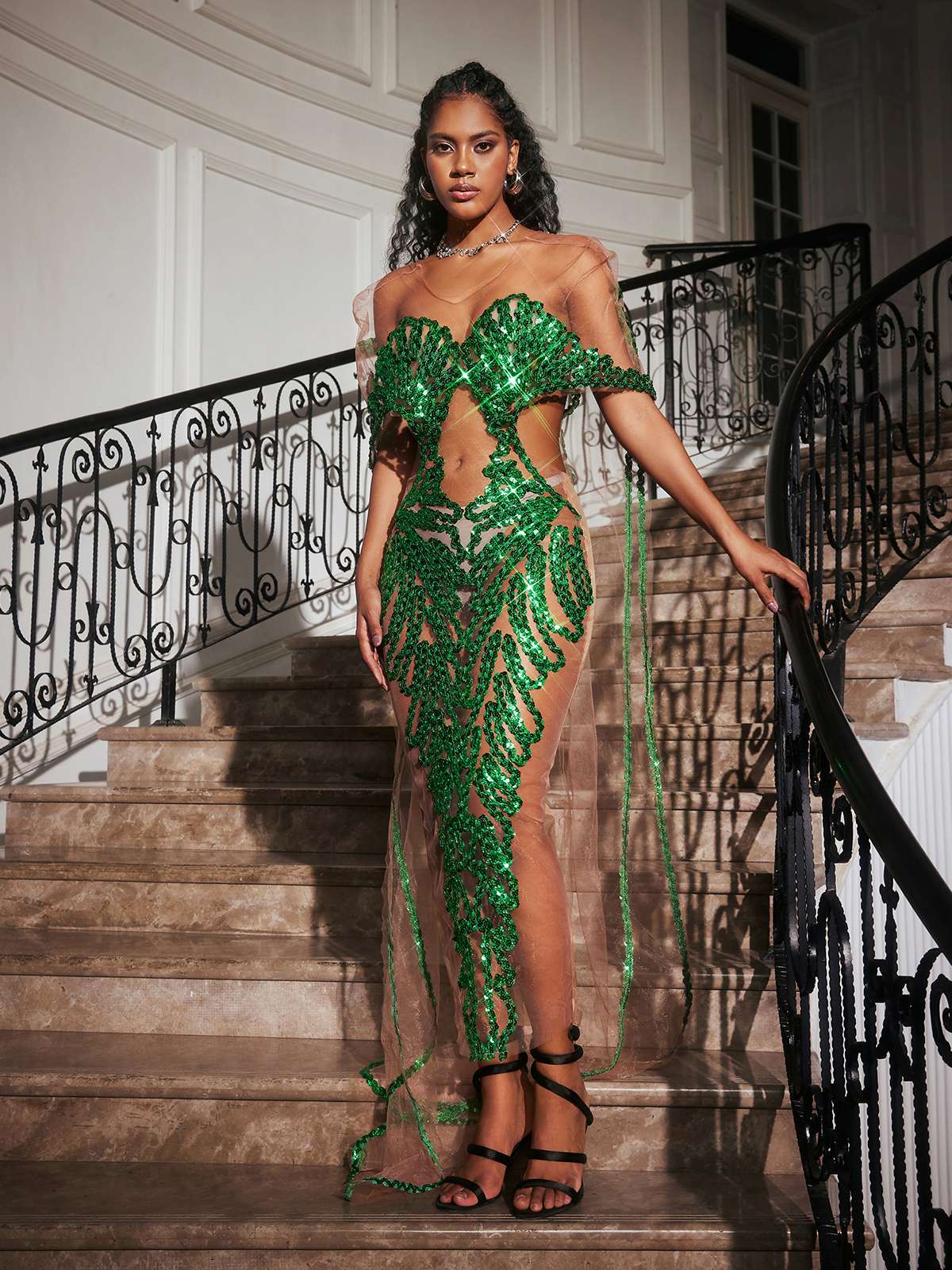 Blondene Cutout Sequin Embellished Maxi Dress - Image 4