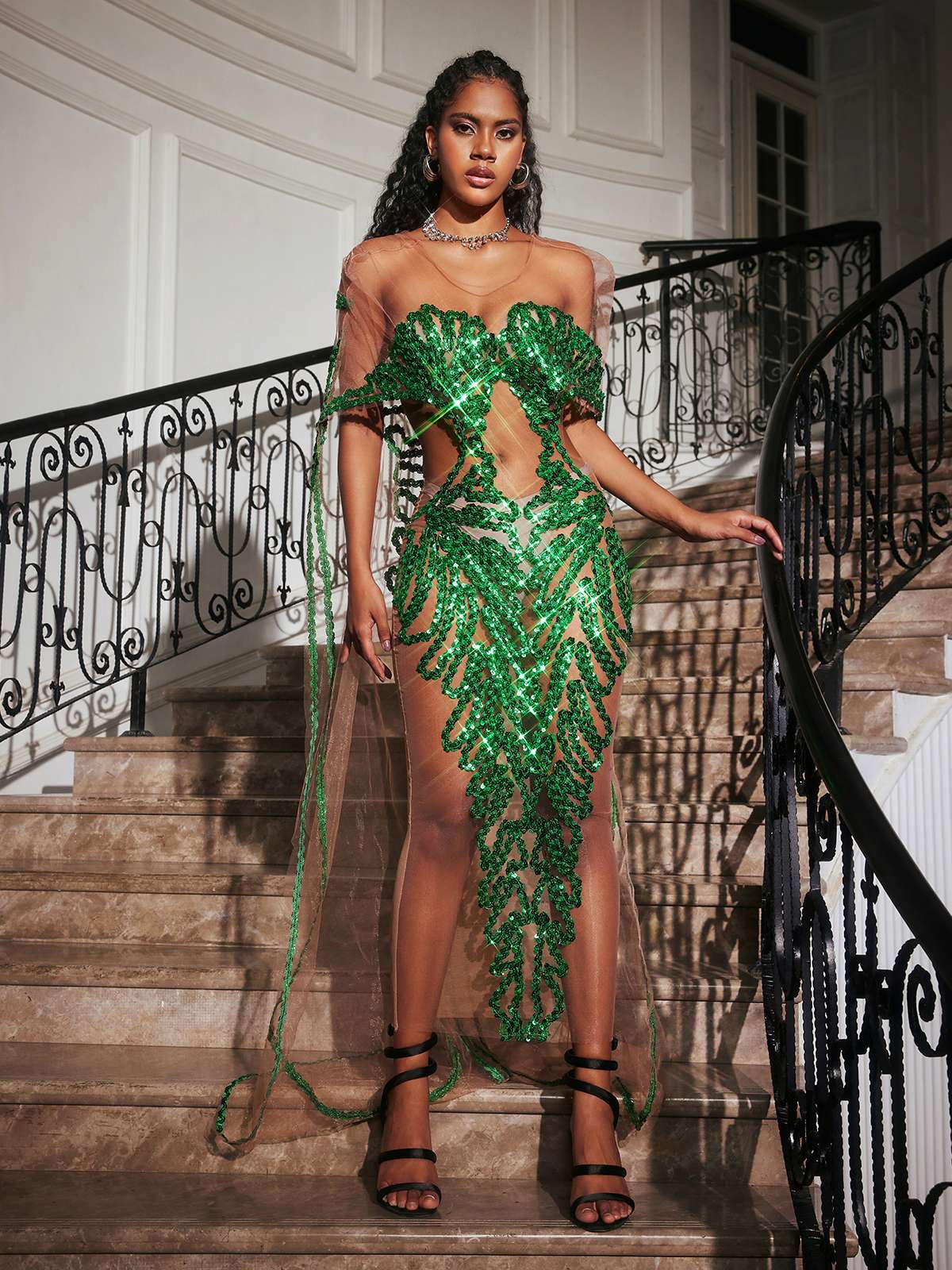 Blondene Cutout Sequin Embellished Maxi Dress - Image 5