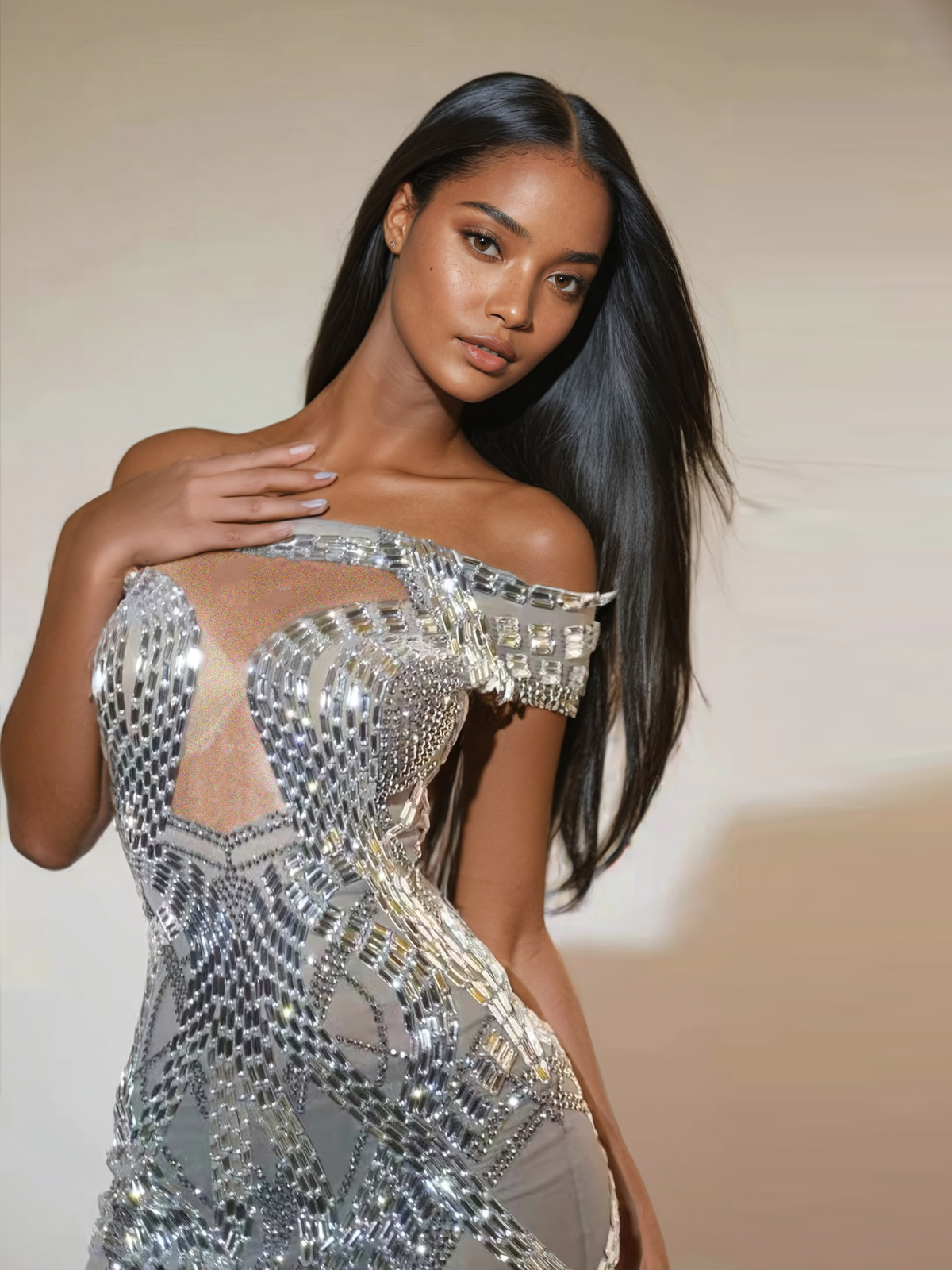 Bly Off Shoulder Rhinestone Mini Dress In Silver - Image 2