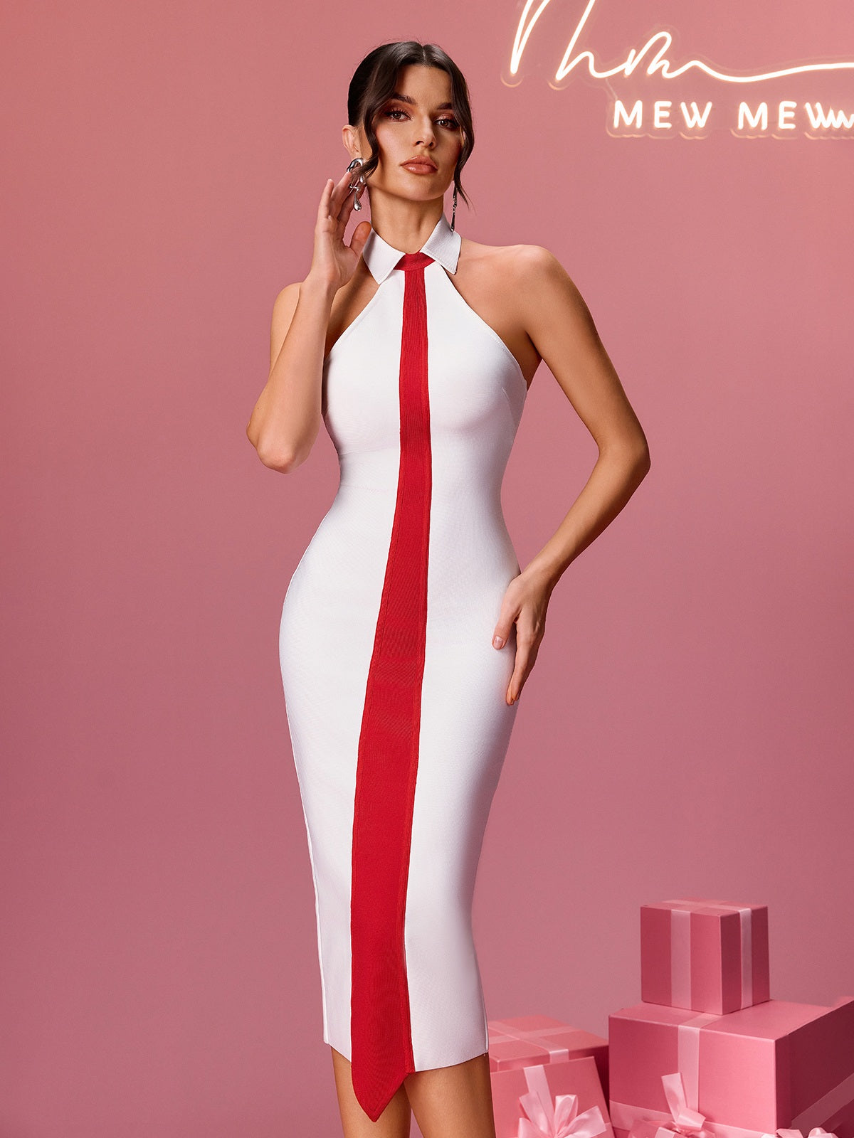 Boleslawa Halterneck Bandage Midi Dress - Image 3