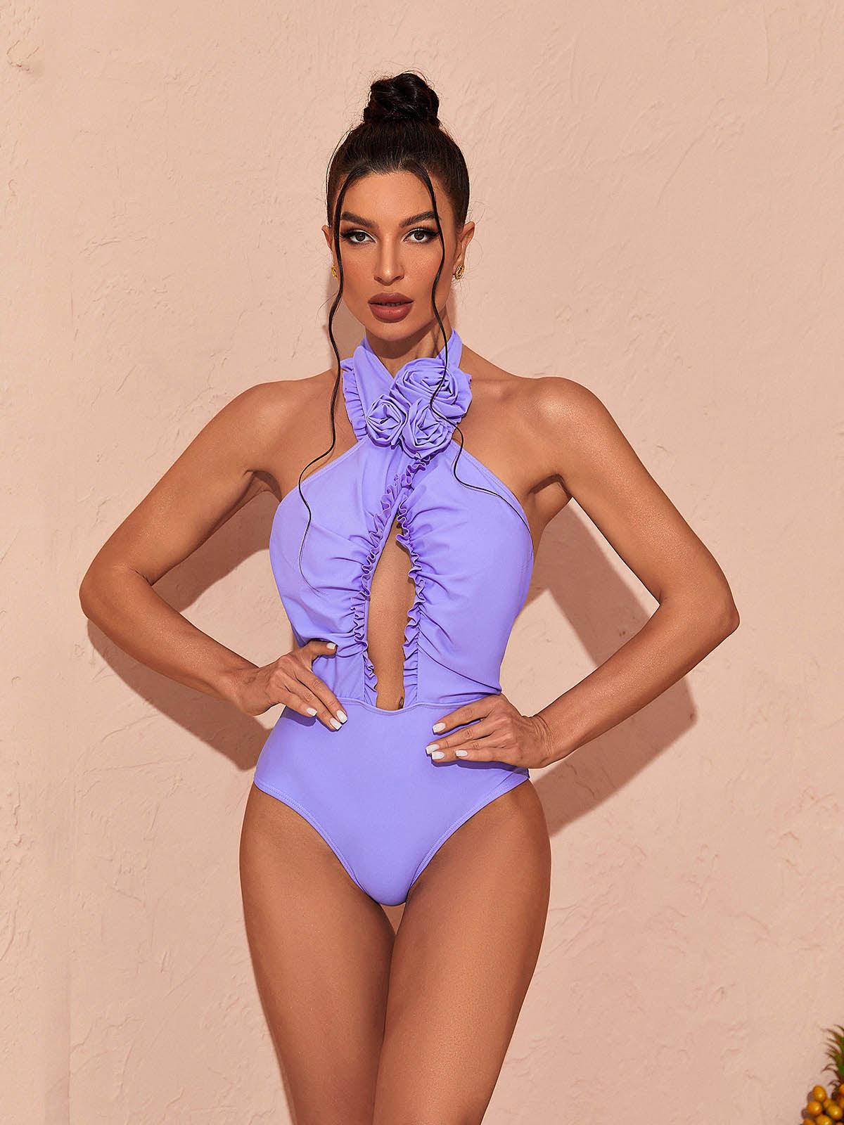 Cally Halterneck Swimwear Two Piece Set In Lilac - Image 5