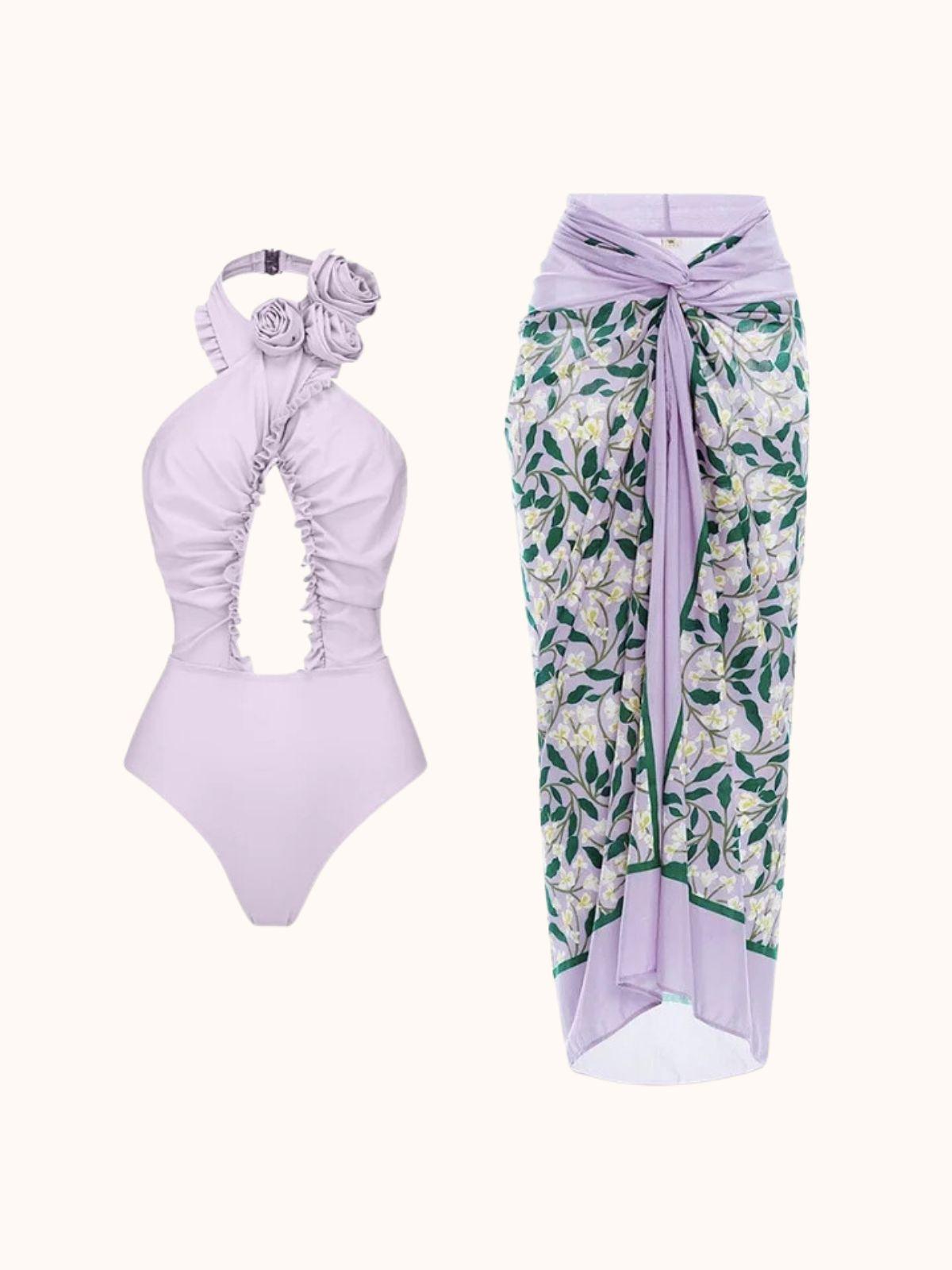Cally Halterneck Swimwear Two Piece Set In Lilac - Image 7