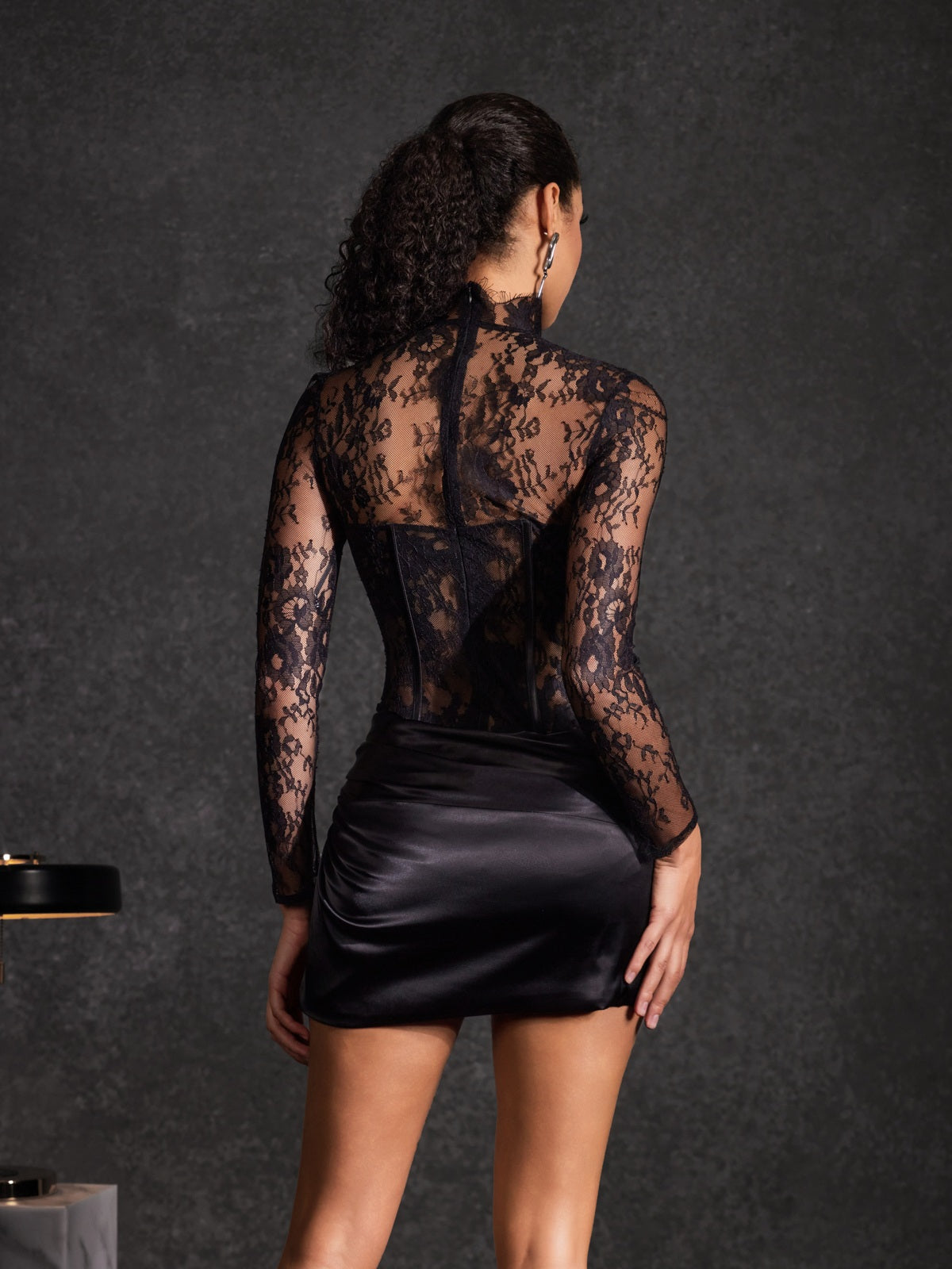 Cynosure Stand Collar Lace Dress In Black - Image 6
