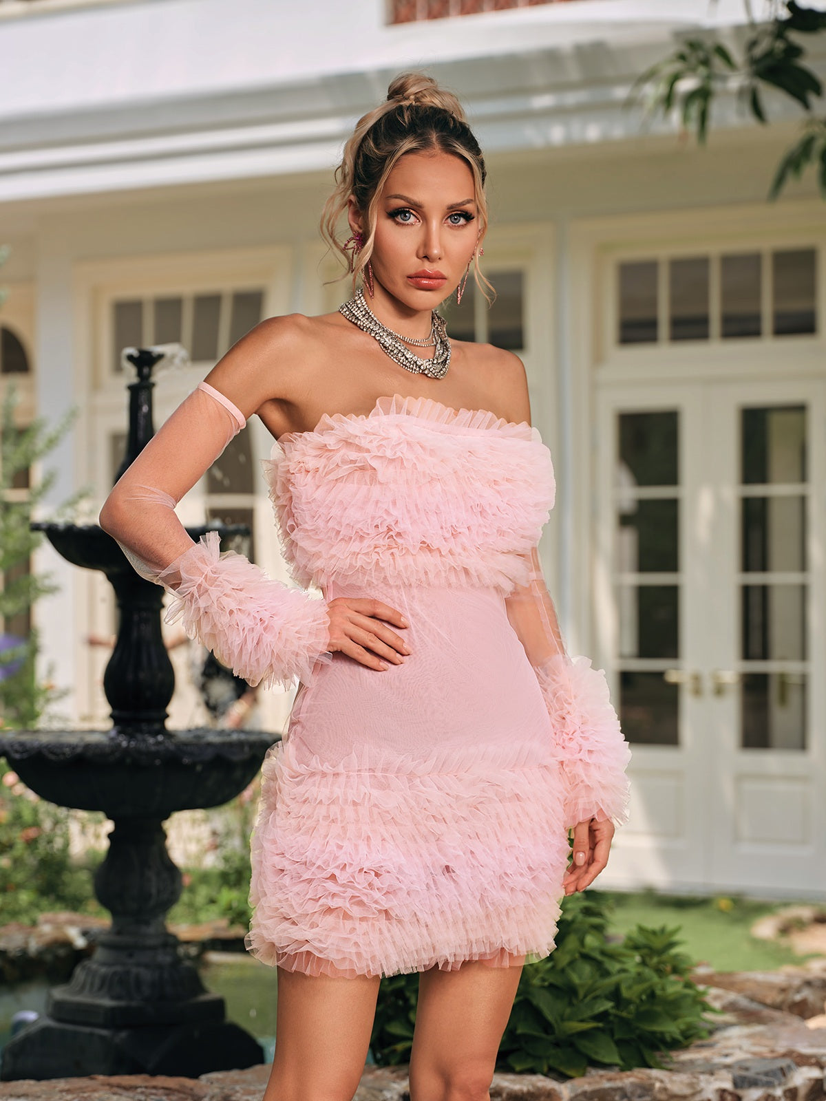 Cyrthia Strapless Ruched Mesh Mini Dress - Image 2