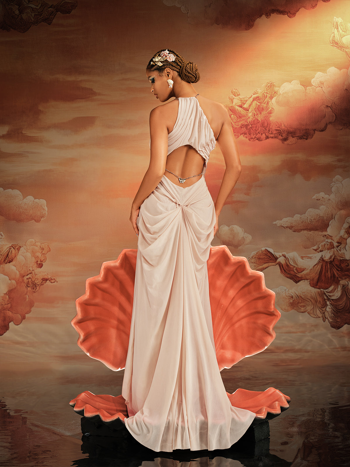 Daiki Halterneck Ruched Maxi Dress In Champagne - Image 4