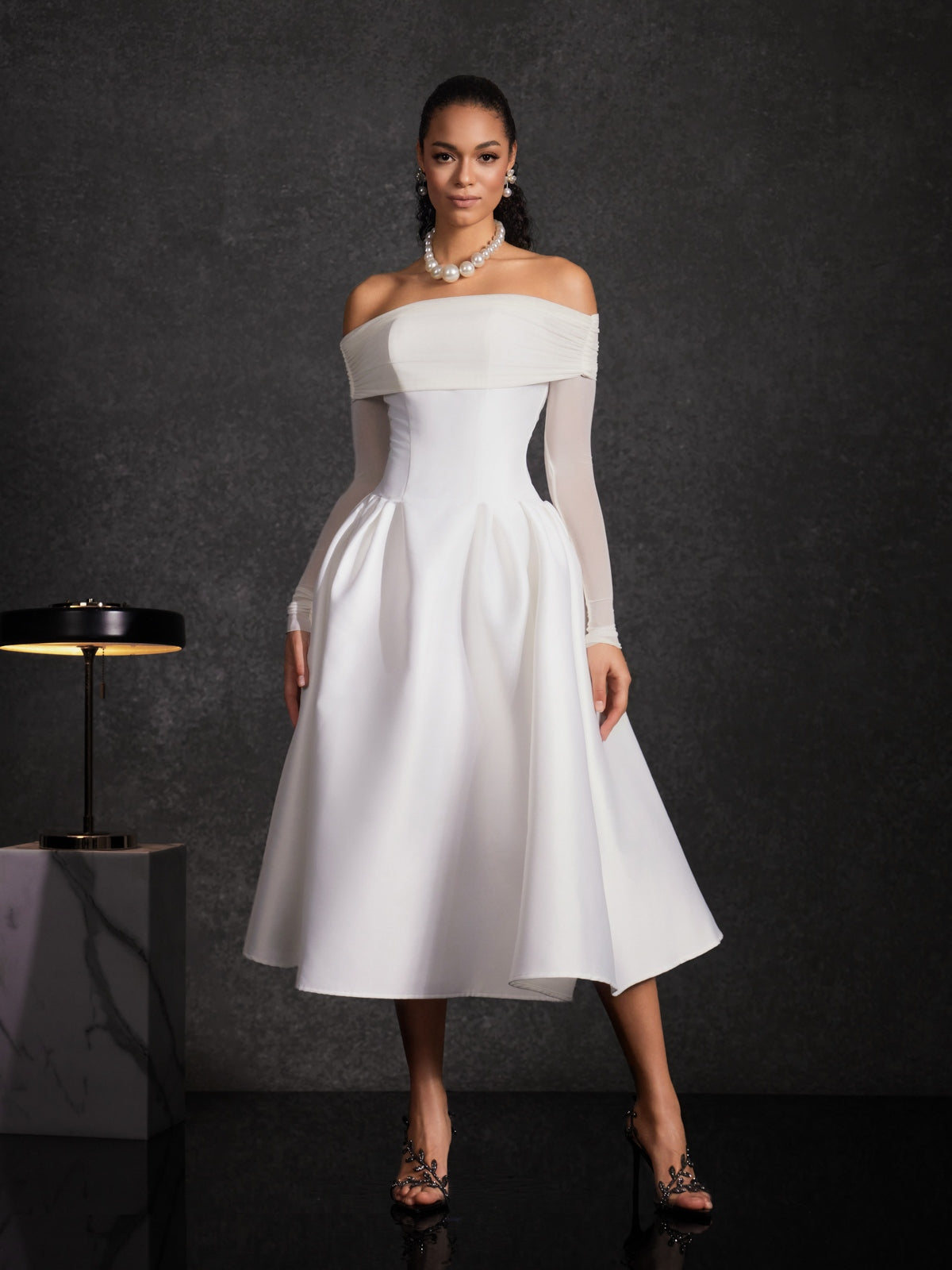 Echodar Off Shoulder Satin Midi Dress