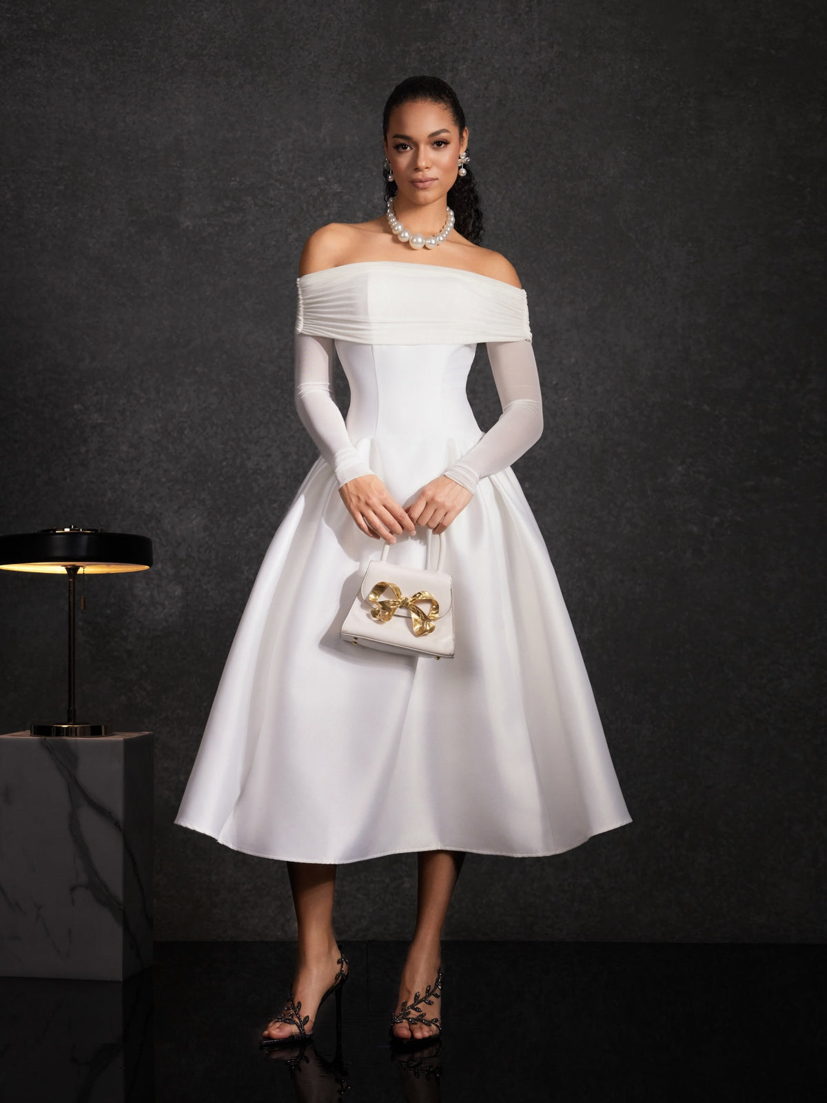 Echodar Off Shoulder Satin Midi Dress - Image 4