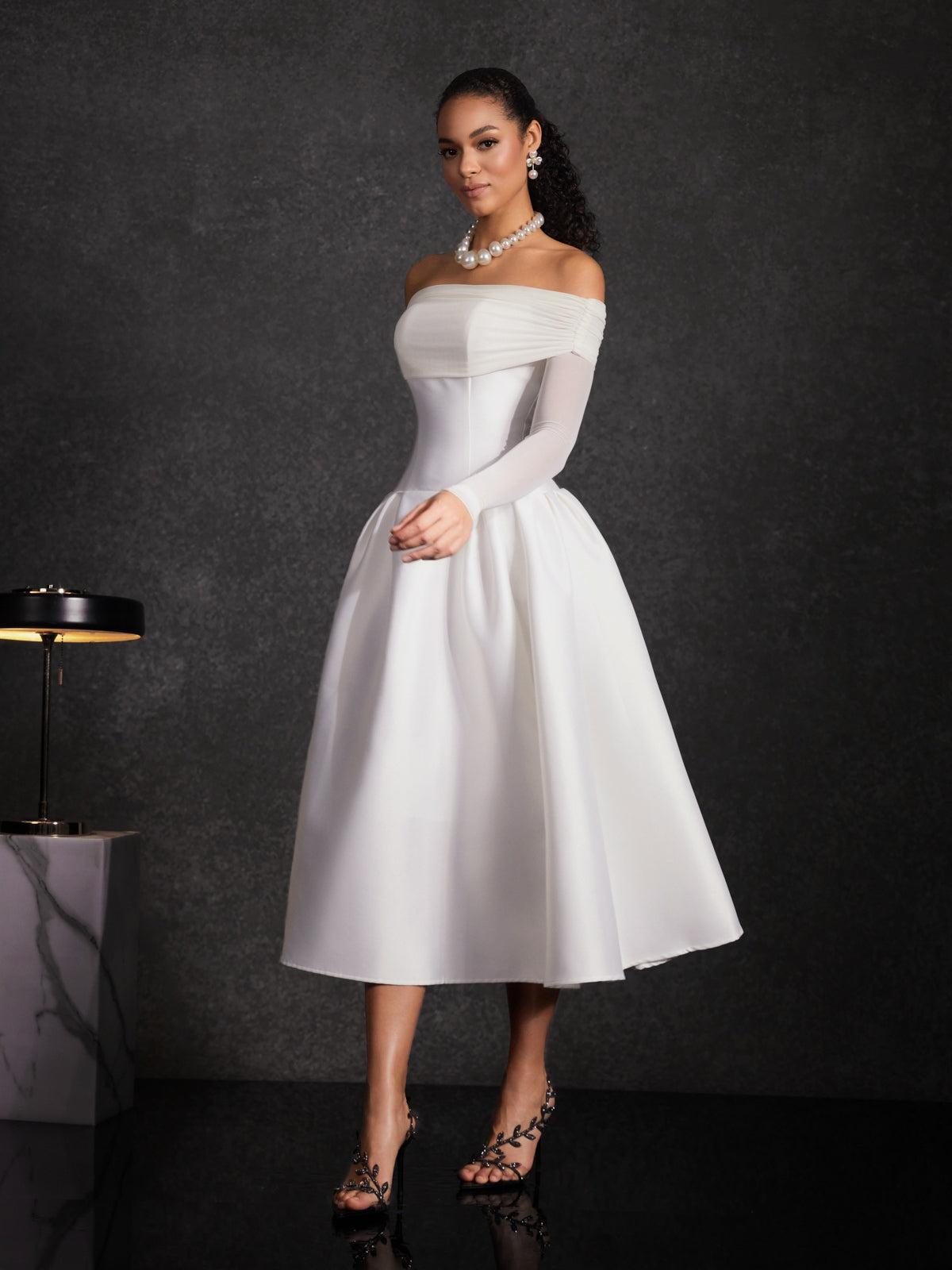 Echodar Off Shoulder Satin Midi Dress - Image 5