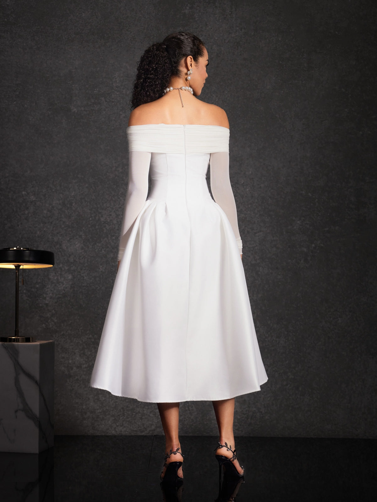 Echodar Off Shoulder Satin Midi Dress - Image 6