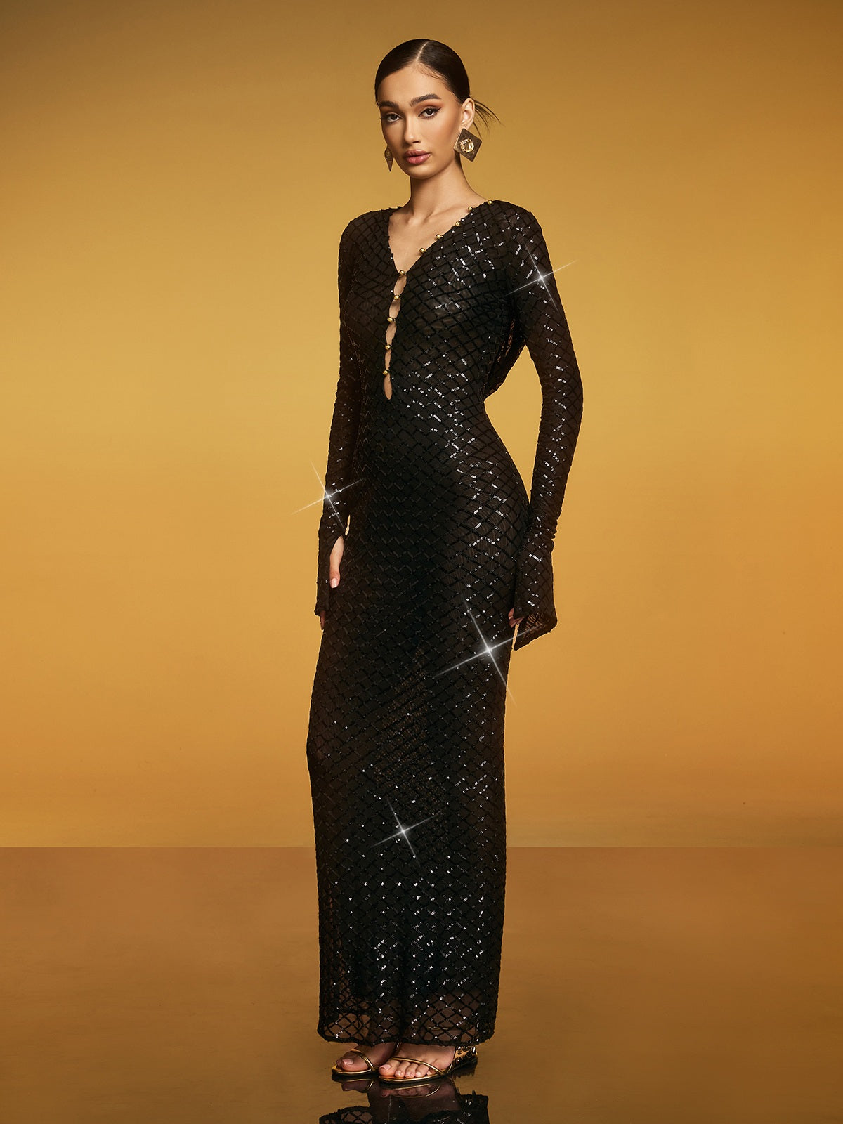 Eflux Hooded Cutout Sequin Maxi Dress - Image 4