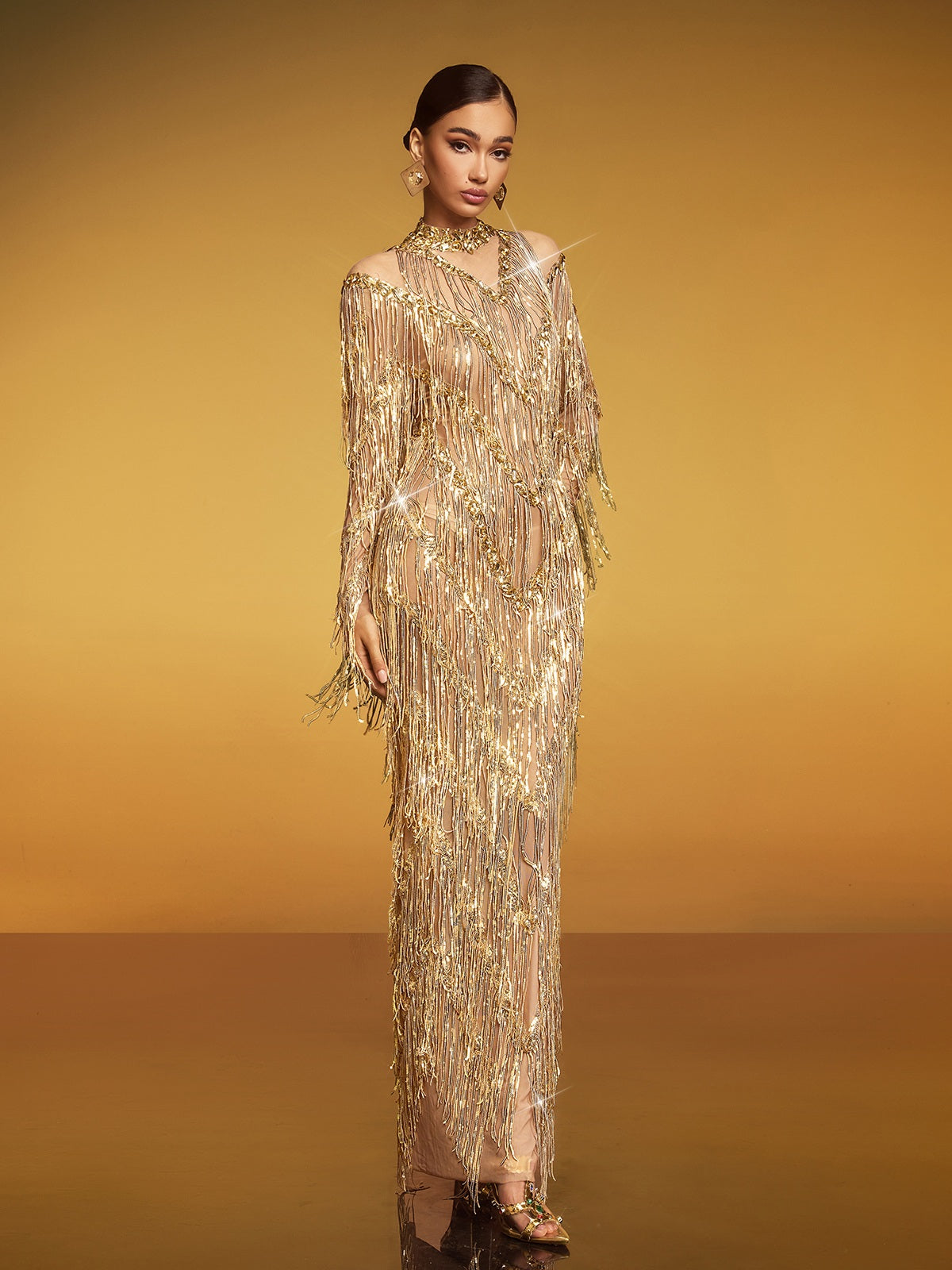 Emanon Fringe Sequin Maxi Dress - Image 4