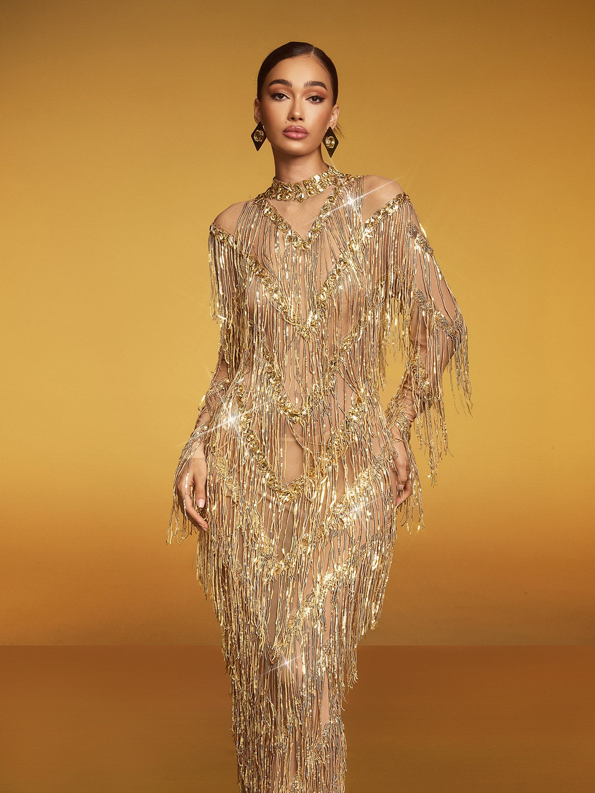 Emanon Fringe Sequin Maxi Dress - Image 5