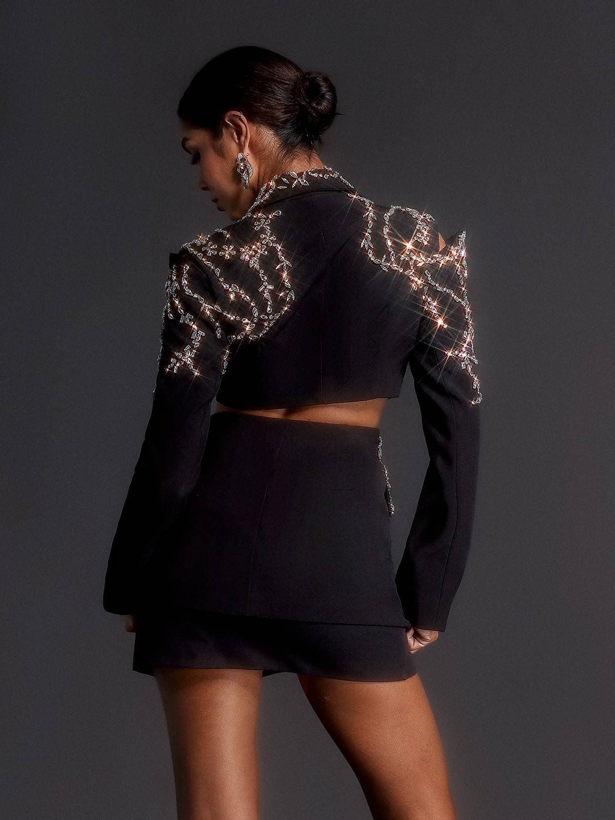 Emelye Long Sleeve Rhinestone Cutout Blazer - Image 6