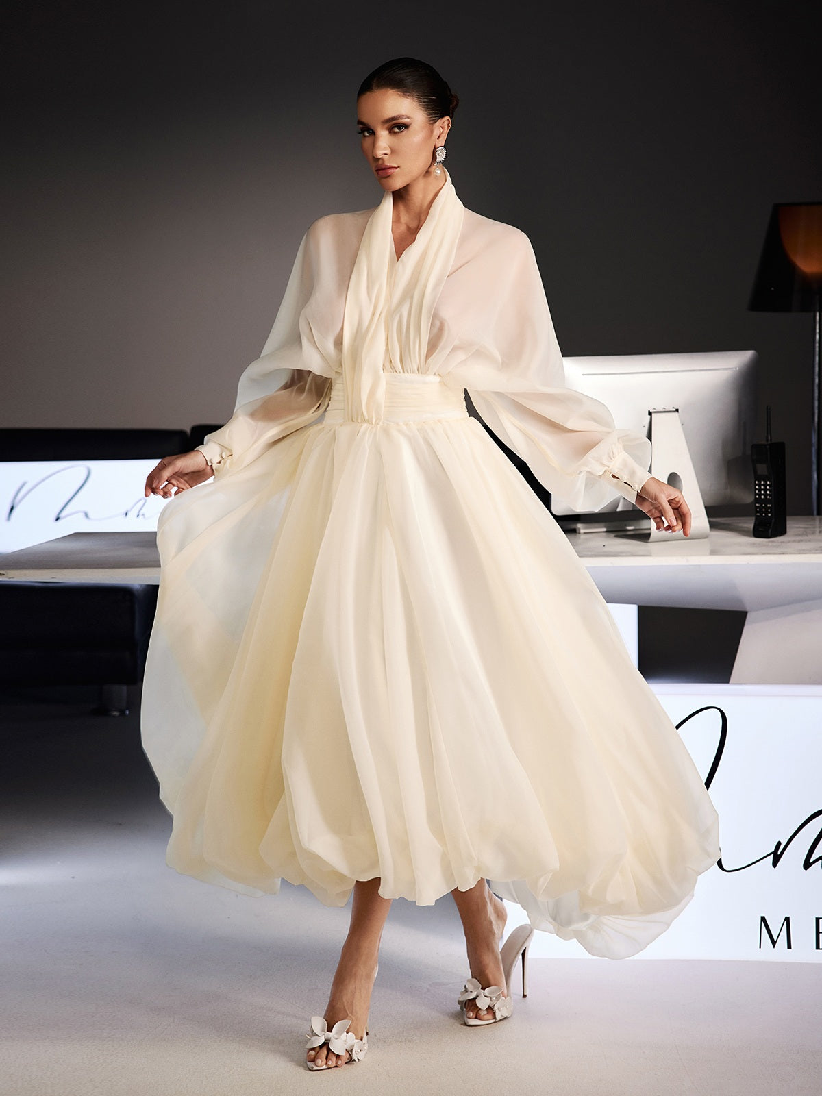 Ferdousi Balloon Sleeve Bubble Midi Dress - Image 2
