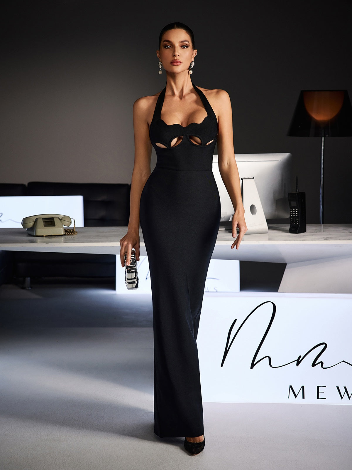 Ferid Halterneck Cutout Bandage Maxi Dress In Black