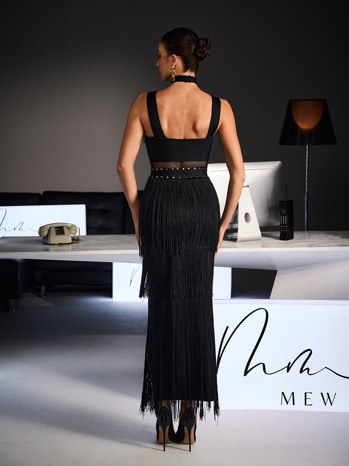 Fermin Halterneck Bandage Fringe Midi Dress - Image 6