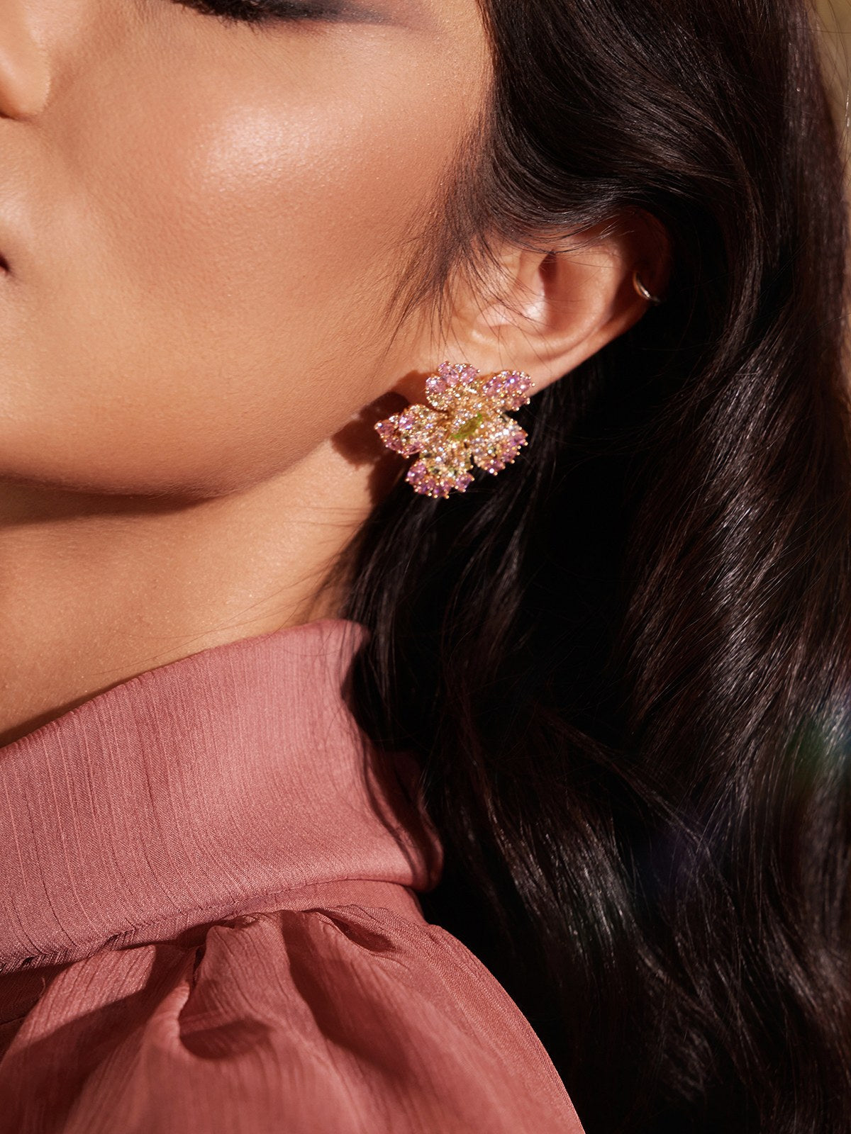 Filbert Flower Rhinestone Earrings - Image 4