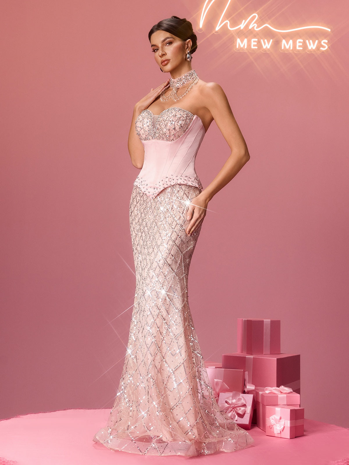 Flip Strapless Corset Rhinestone Sequin Maxi Dress - Image 5