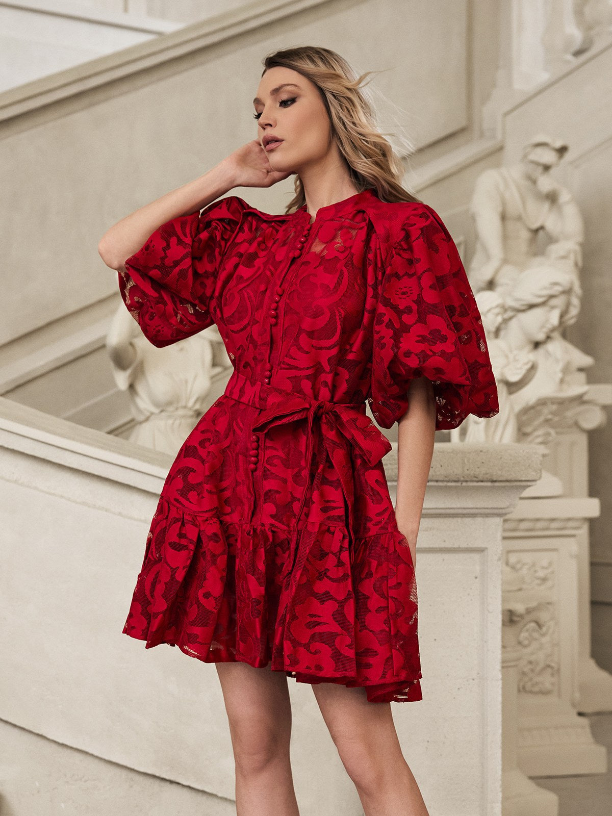 Galdris Puff Sleeve Printed Mini Dress - Image 4