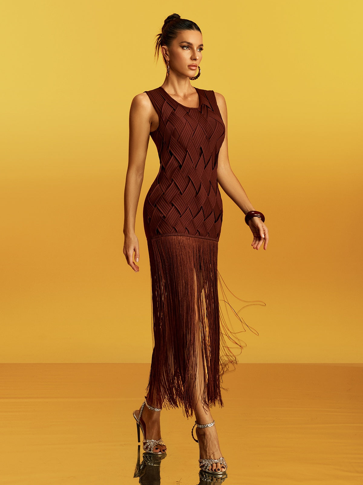 Globula Sleeveless Fringe Bandage Maxi Dress - Image 2