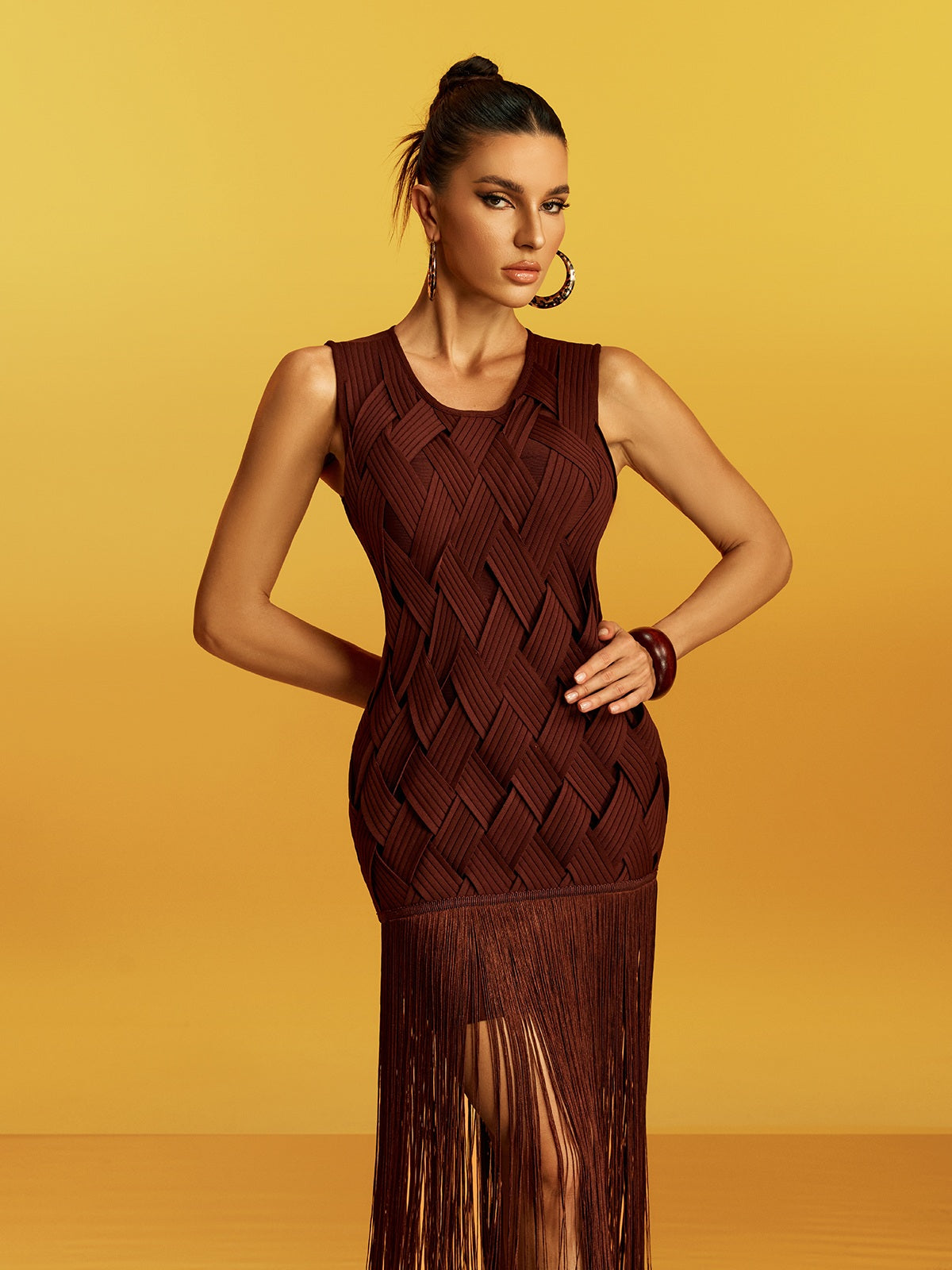 Globula Sleeveless Fringe Bandage Maxi Dress - Image 5