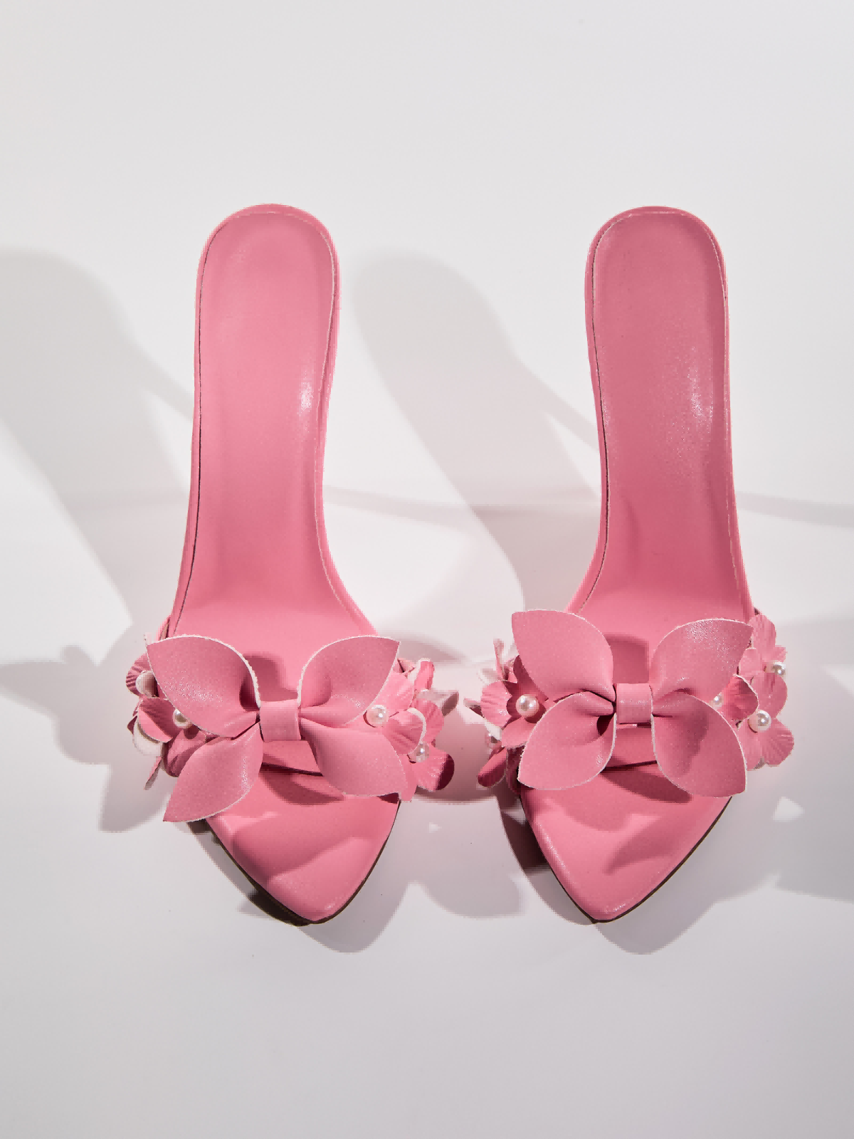 Grain Pearl Flower Slippers In Pink - Image 3