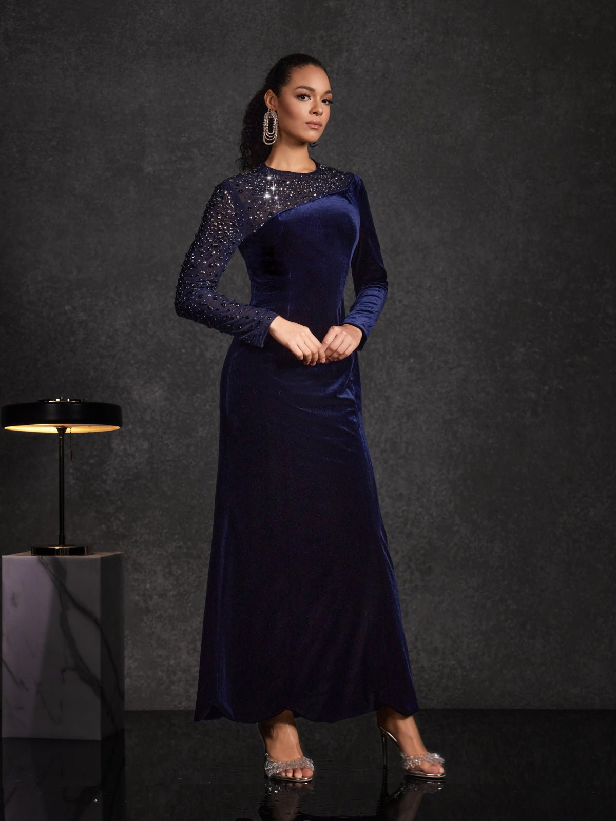 Hyalina Velvet Mesh Diamond Maxi Dress - Image 2