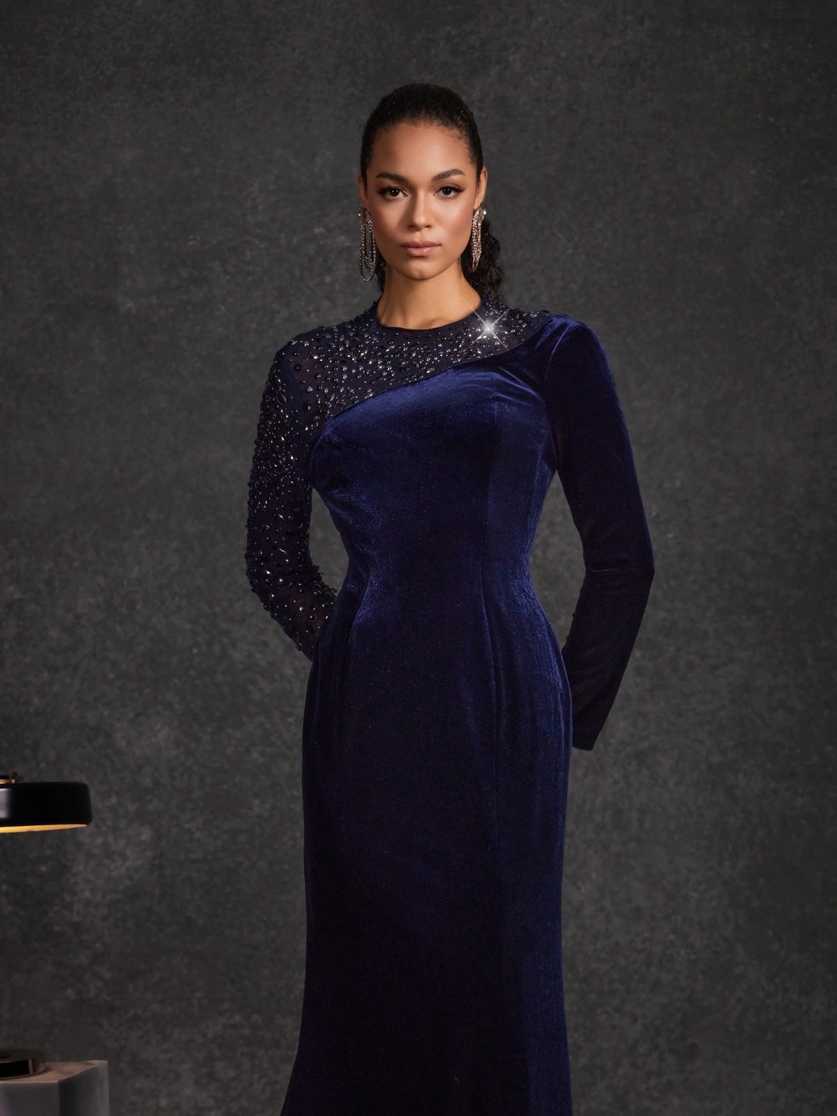 Hyalina Velvet Mesh Diamond Maxi Dress - Image 4
