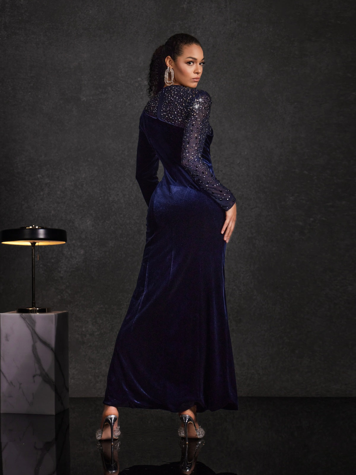 Hyalina Velvet Mesh Diamond Maxi Dress - Image 6