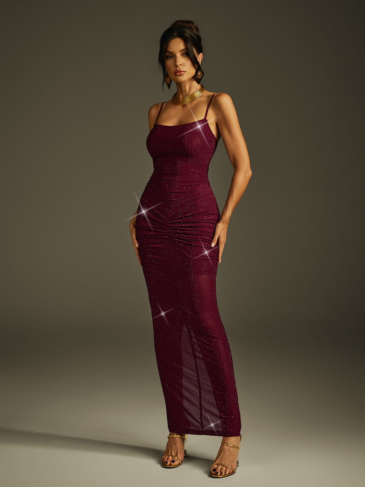 Jaeris Spaghetti Rhinestone Split Maxi Dress - Image 4