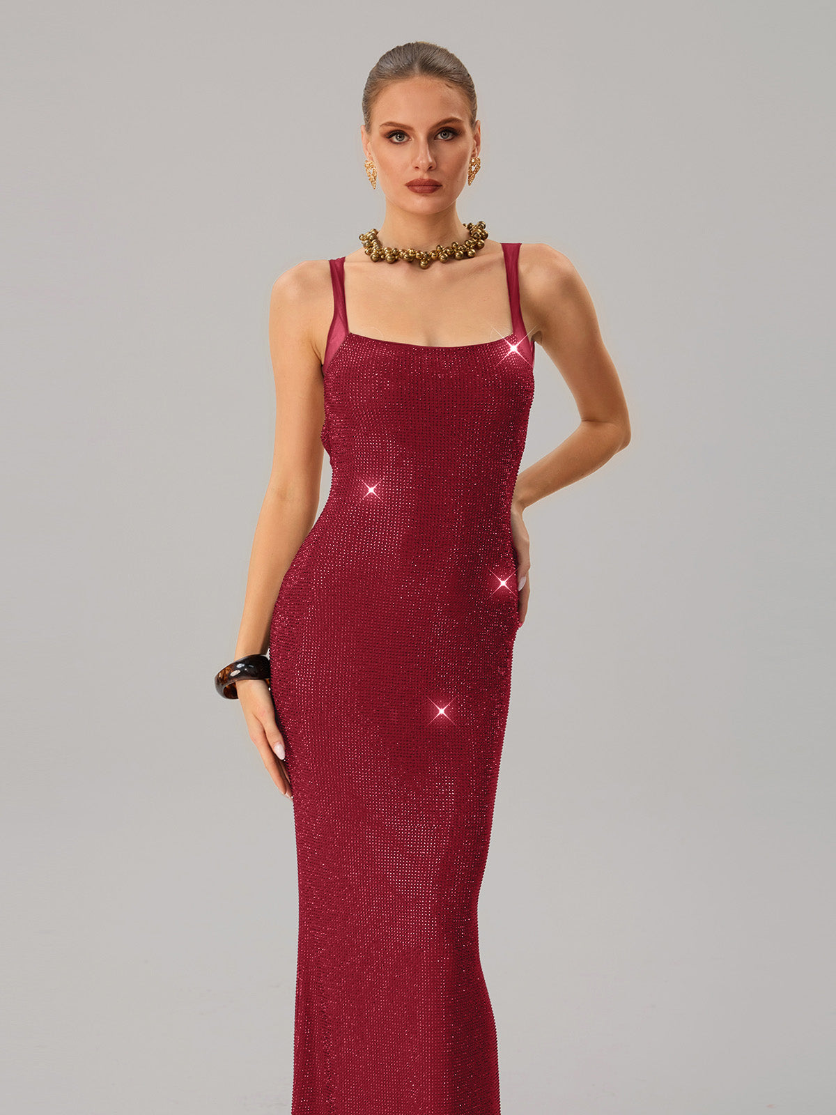 Jouncegrid Backless Rhinestone Maxi Dress In Red - Image 5