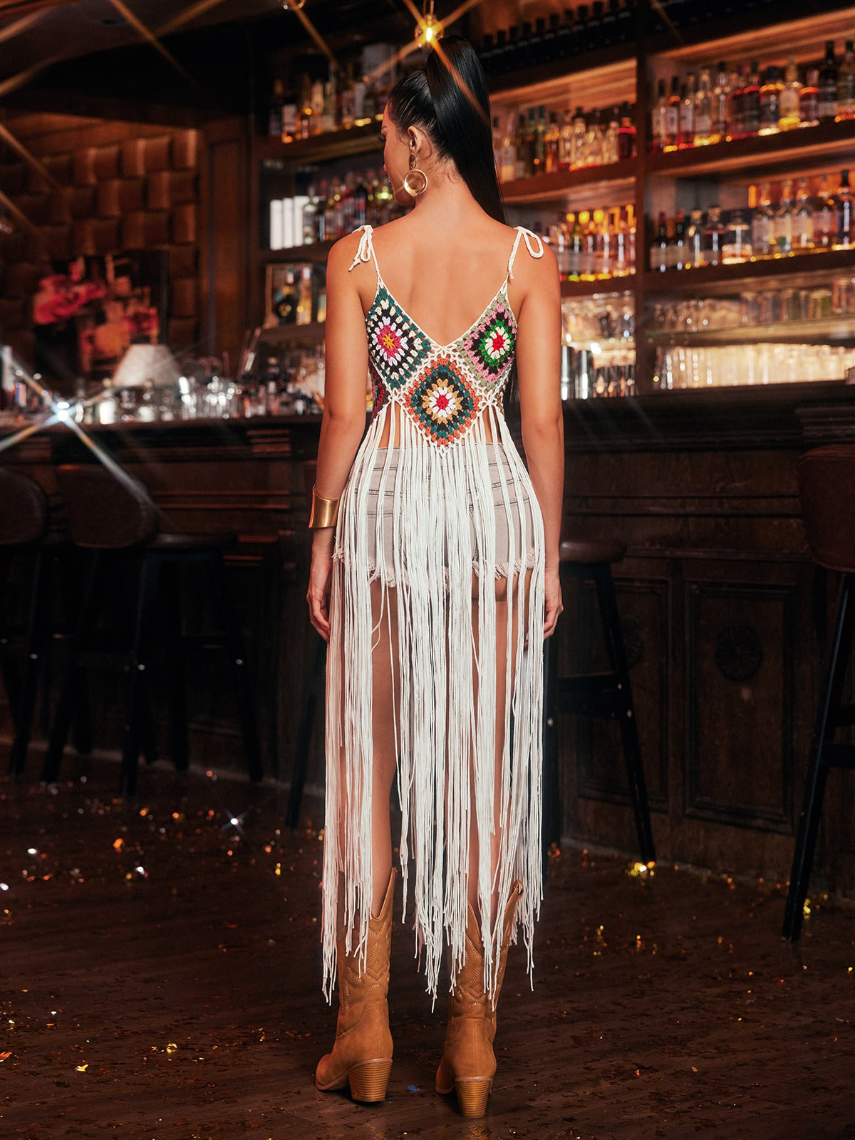 Jyxondra Spaghetti Fringe Knitted Cover Up Dress - Image 6