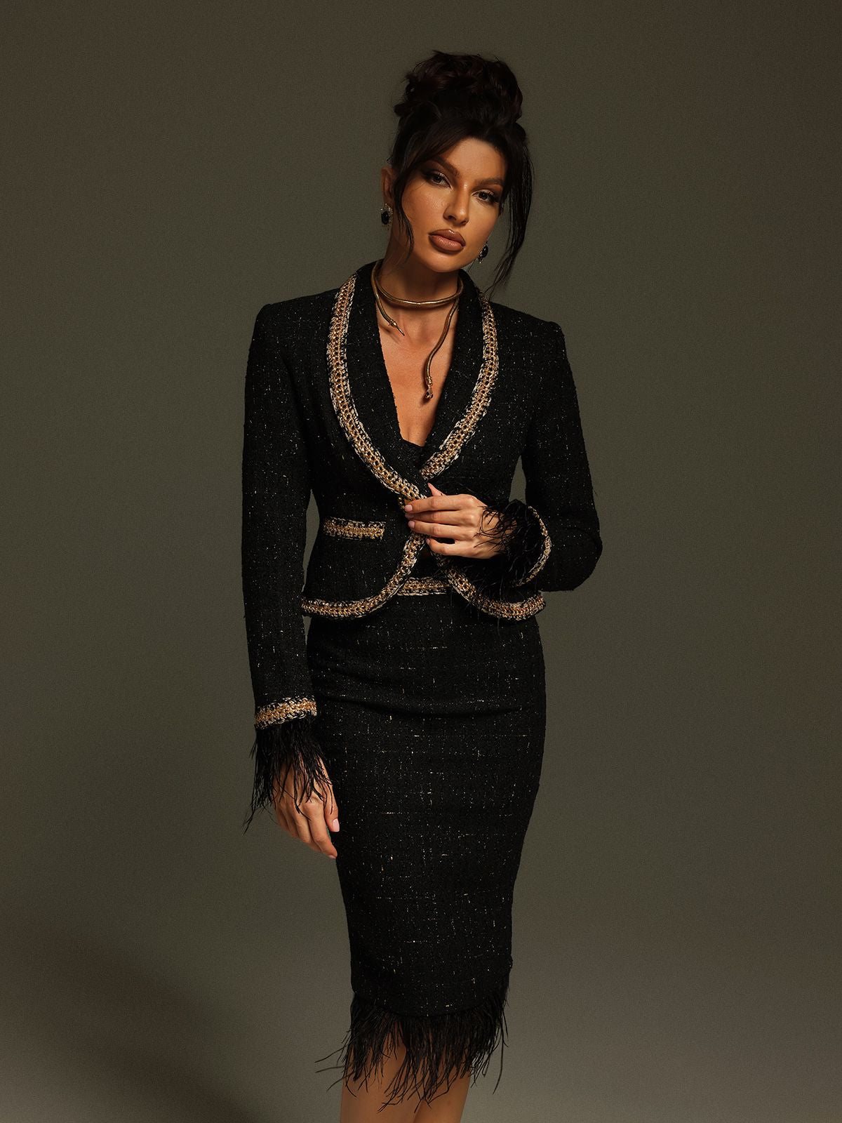 Kadience Long Sleeve Feather Skirt Set - Image 5