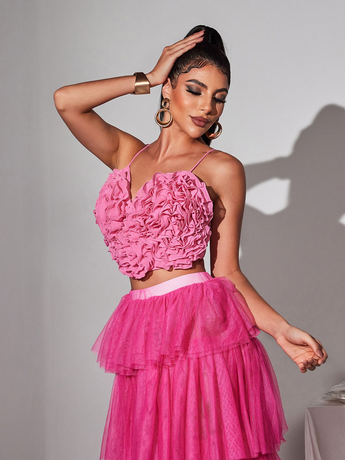 Laurelin Spaghetti Heart Ruffle Top In Pink - Image 2