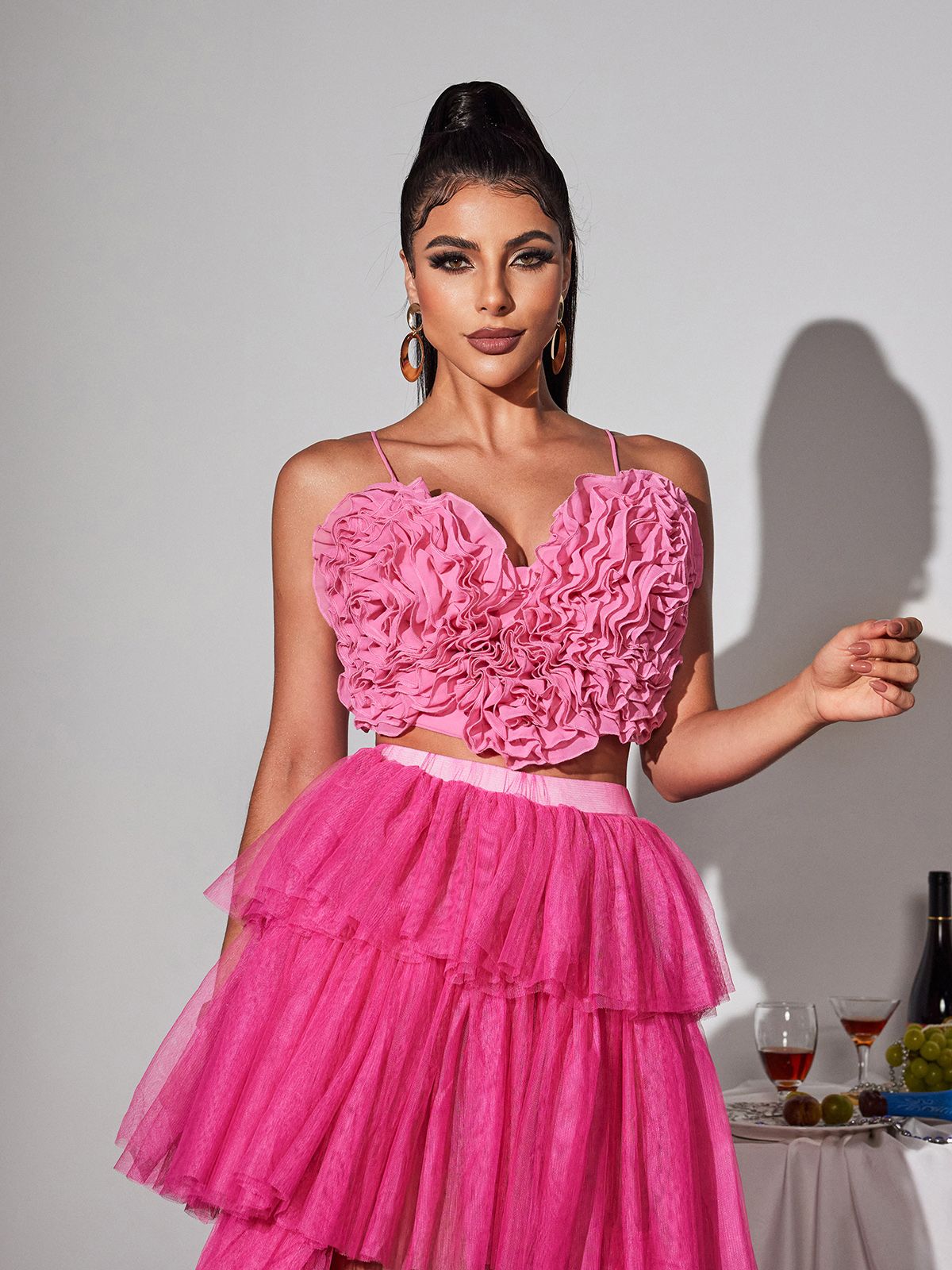 Laurelin Spaghetti Heart Ruffle Top In Pink - Image 3