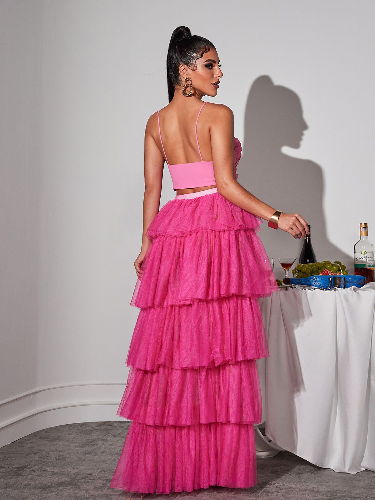 Laurelin Spaghetti Heart Ruffle Top In Pink - Image 6