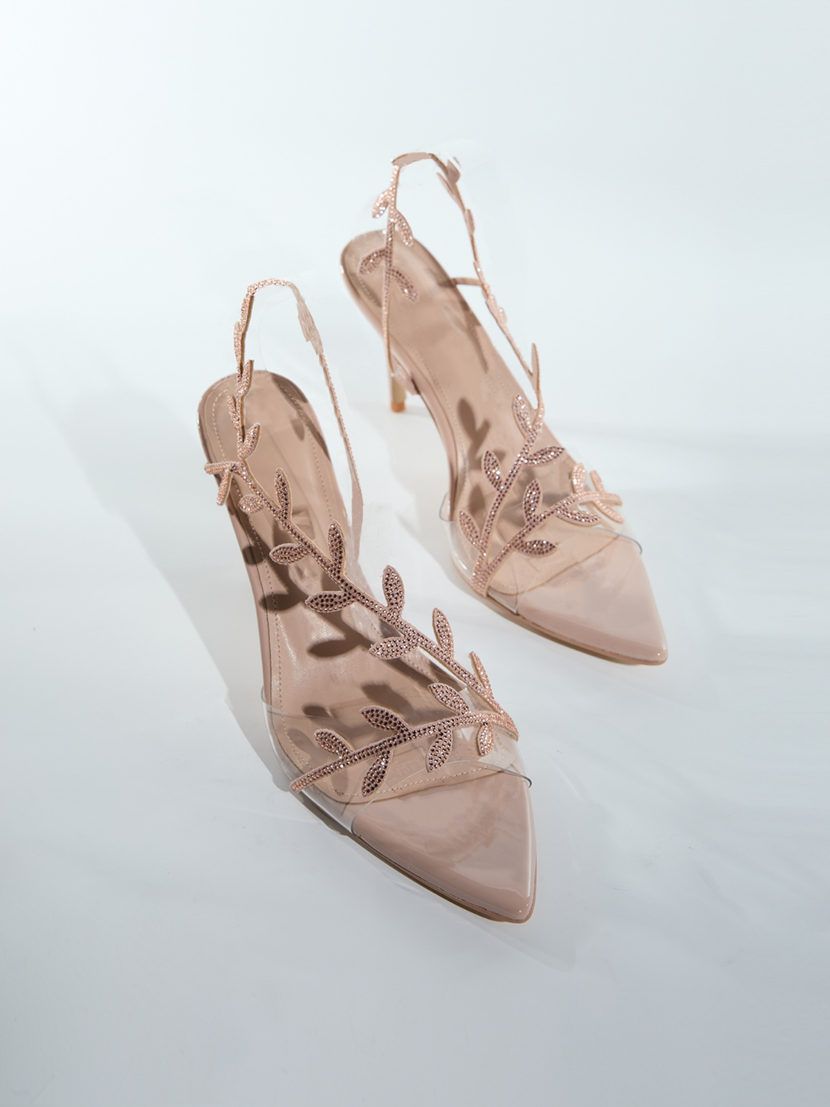 Lorana Leaf Rhinestone Sandals In Apricot