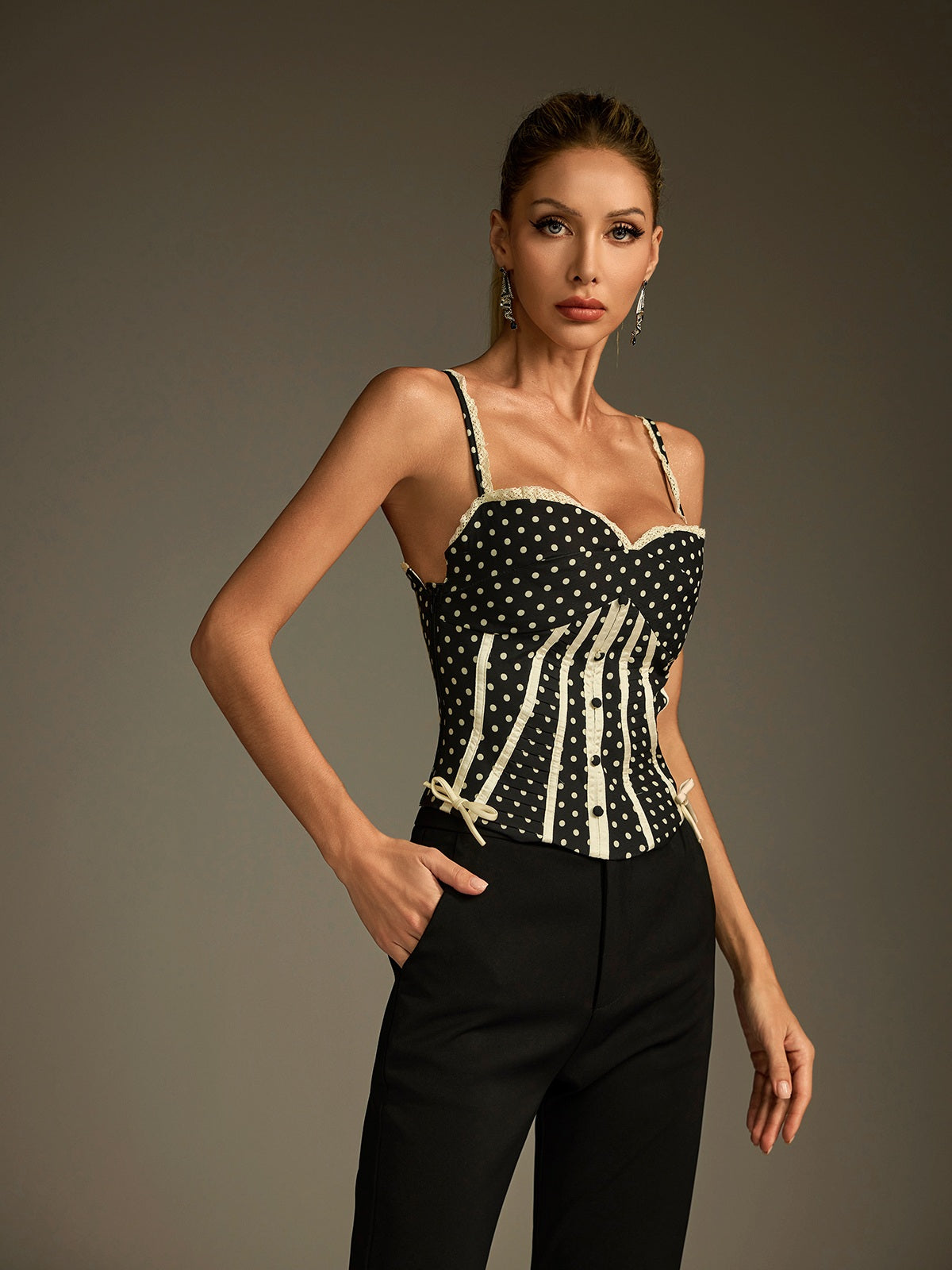 Lucretia Spaghetti Dot Bow Top - Image 5