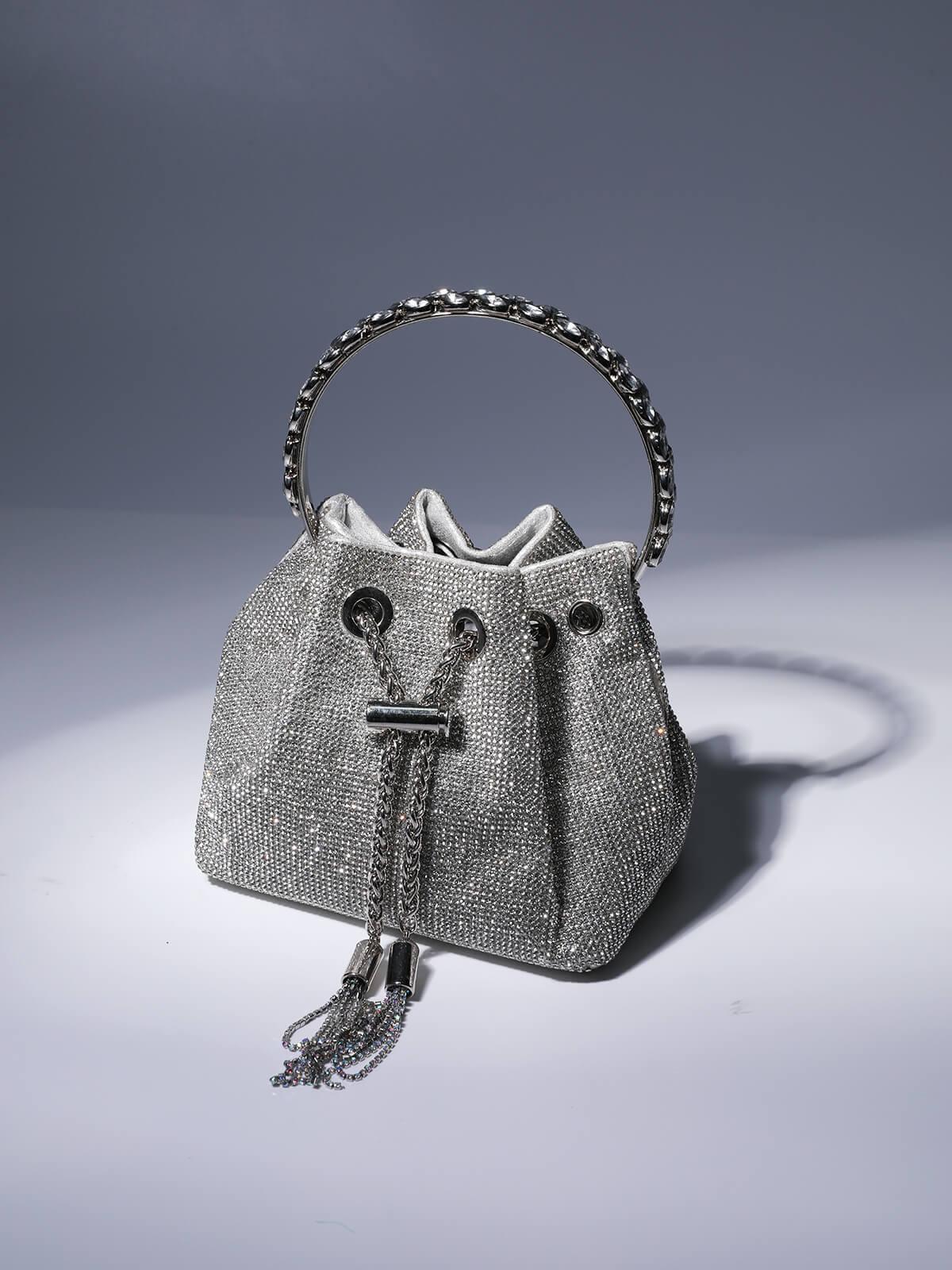Mattea Crystal Embellished Bucket Bag In Silver - Image 4
