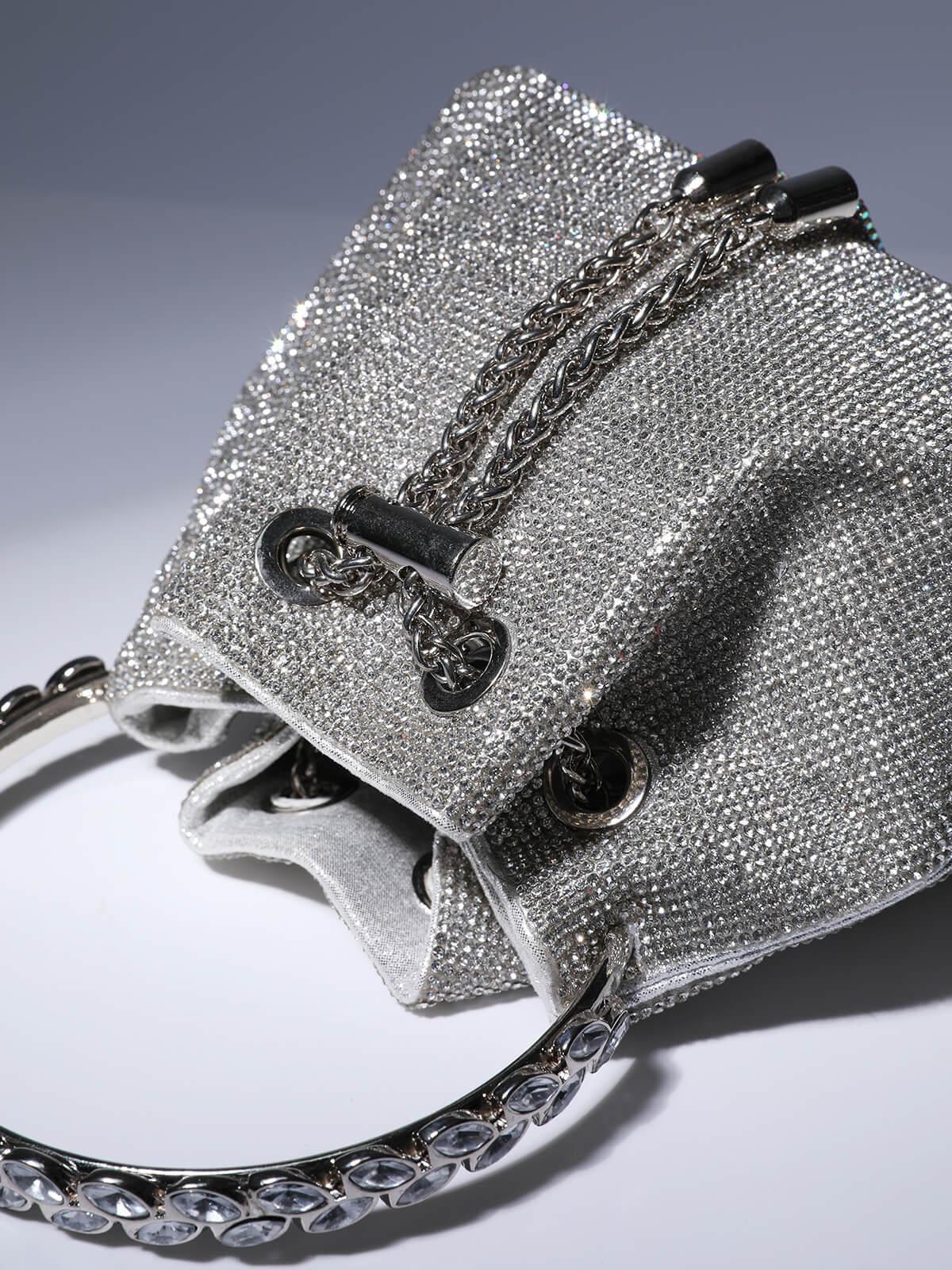 Mattea Crystal Embellished Bucket Bag In Silver - Image 5