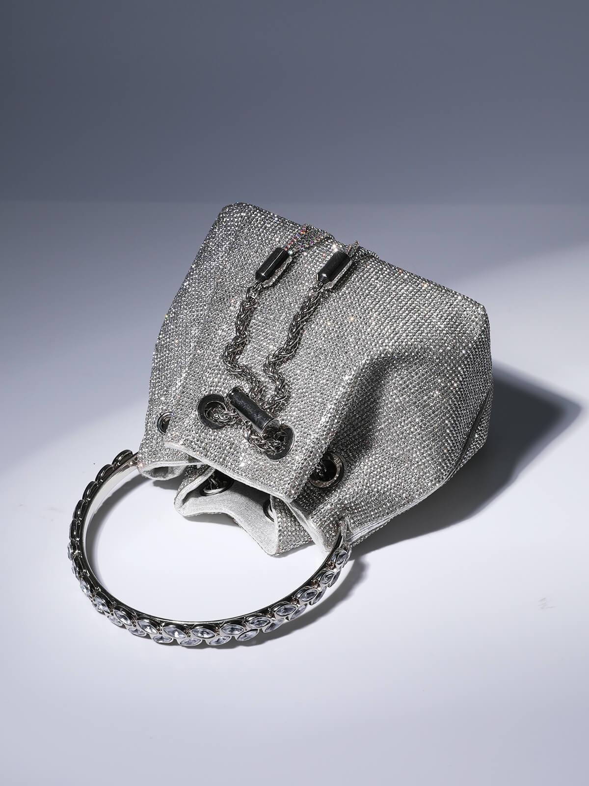 Mattea Crystal Embellished Bucket Bag In Silver - Image 6