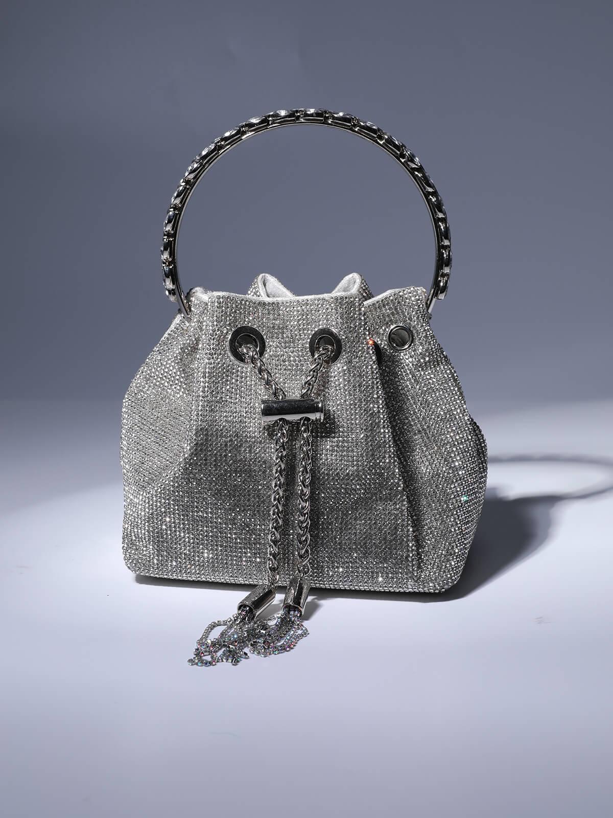 Mattea Crystal Embellished Bucket Bag In Silver - Image 7