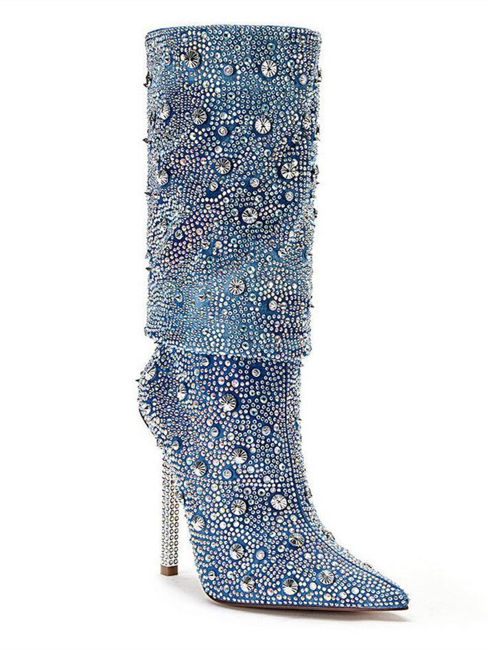 Mia Rhinestone Glitter Denim Boots - Image 4